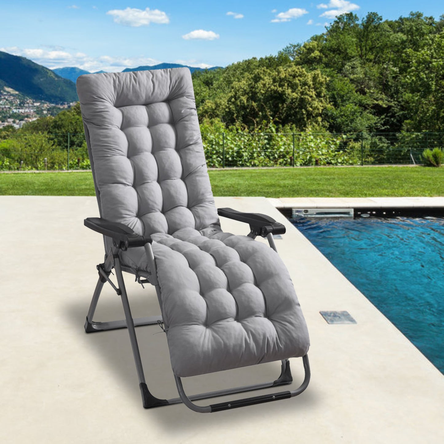 Chaise Lounger Cushion 67x22in with Secure Straps