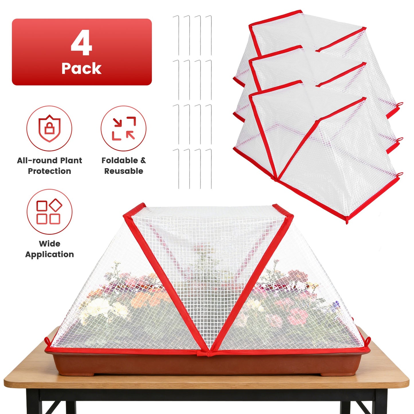 Garden Row Cover Tunnel with Ground Stakes - 4 Pack