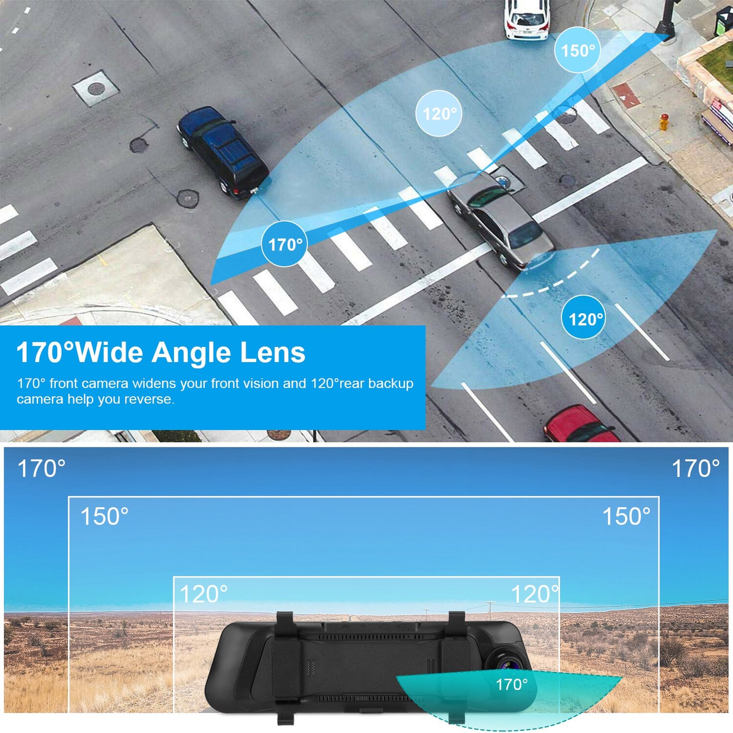 Dual Dash Camera 9.66" FHD 1080P Front & Rear with Night Vision