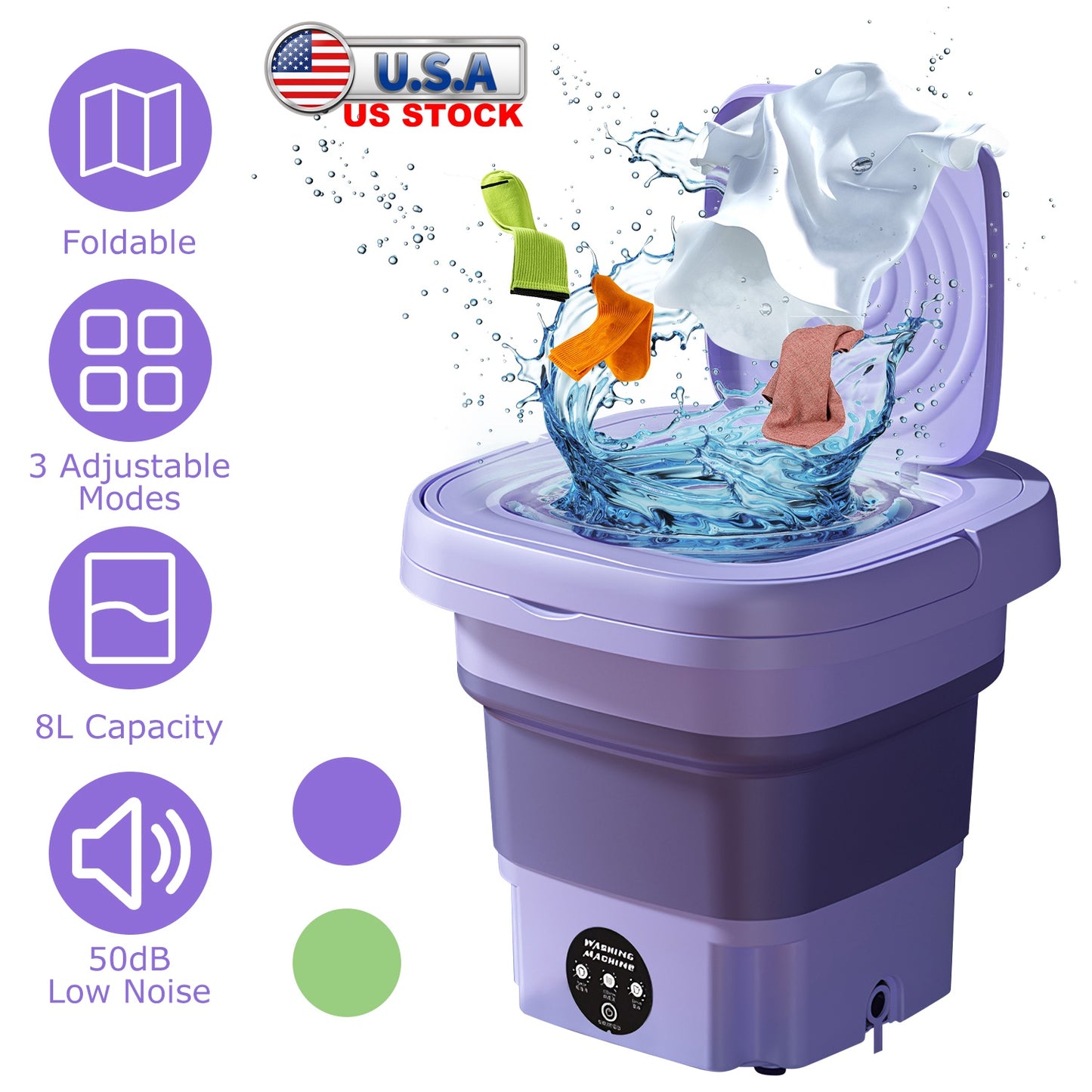 Portable Foldable Washing Machine 8L with 3 Wash Modes