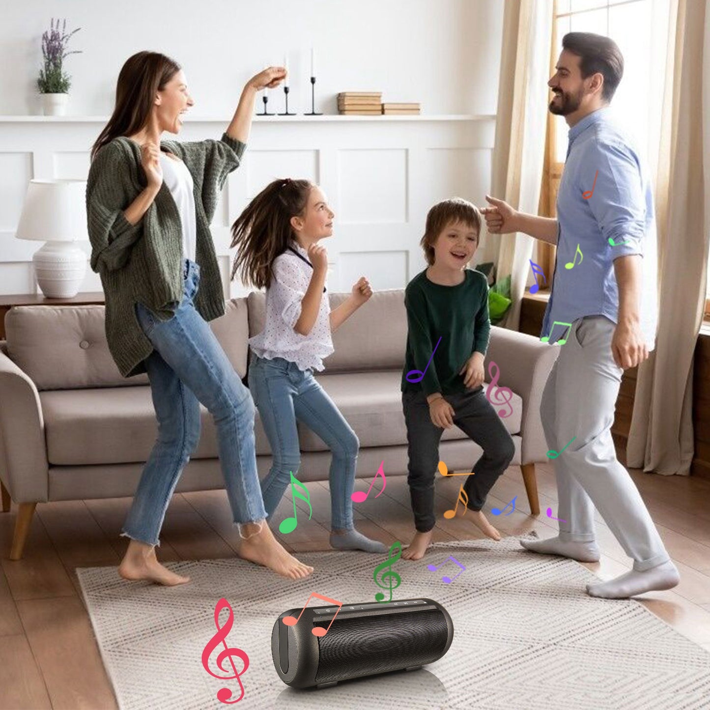 Portable Wireless Speaker with Dual Subwoofer & Microphone