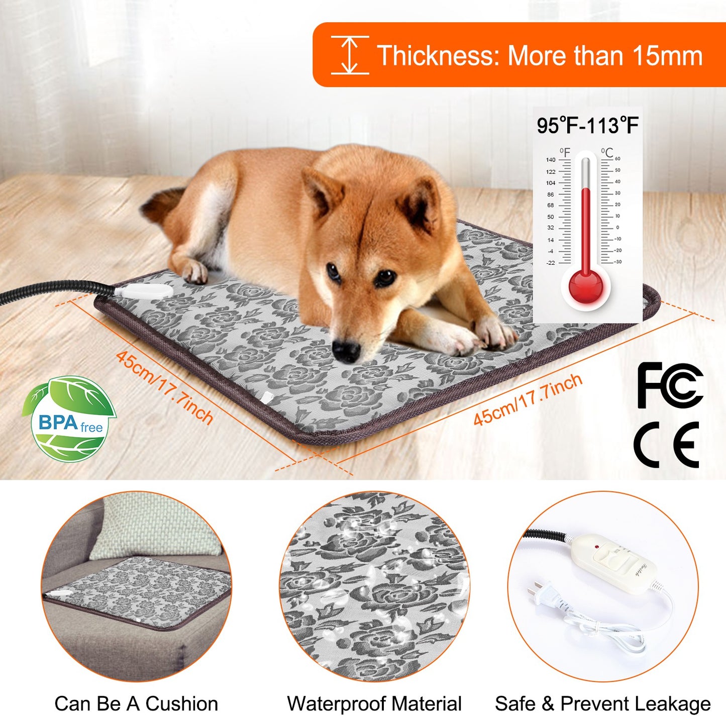 Pet Heating Pad with Adjustable Temperature & Chew Resistant Cord