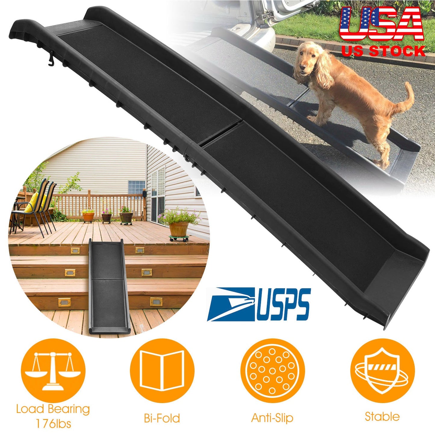 Foldable Dog Ramp for Cars – 176 lbs Capacity, Non-Slip Surface