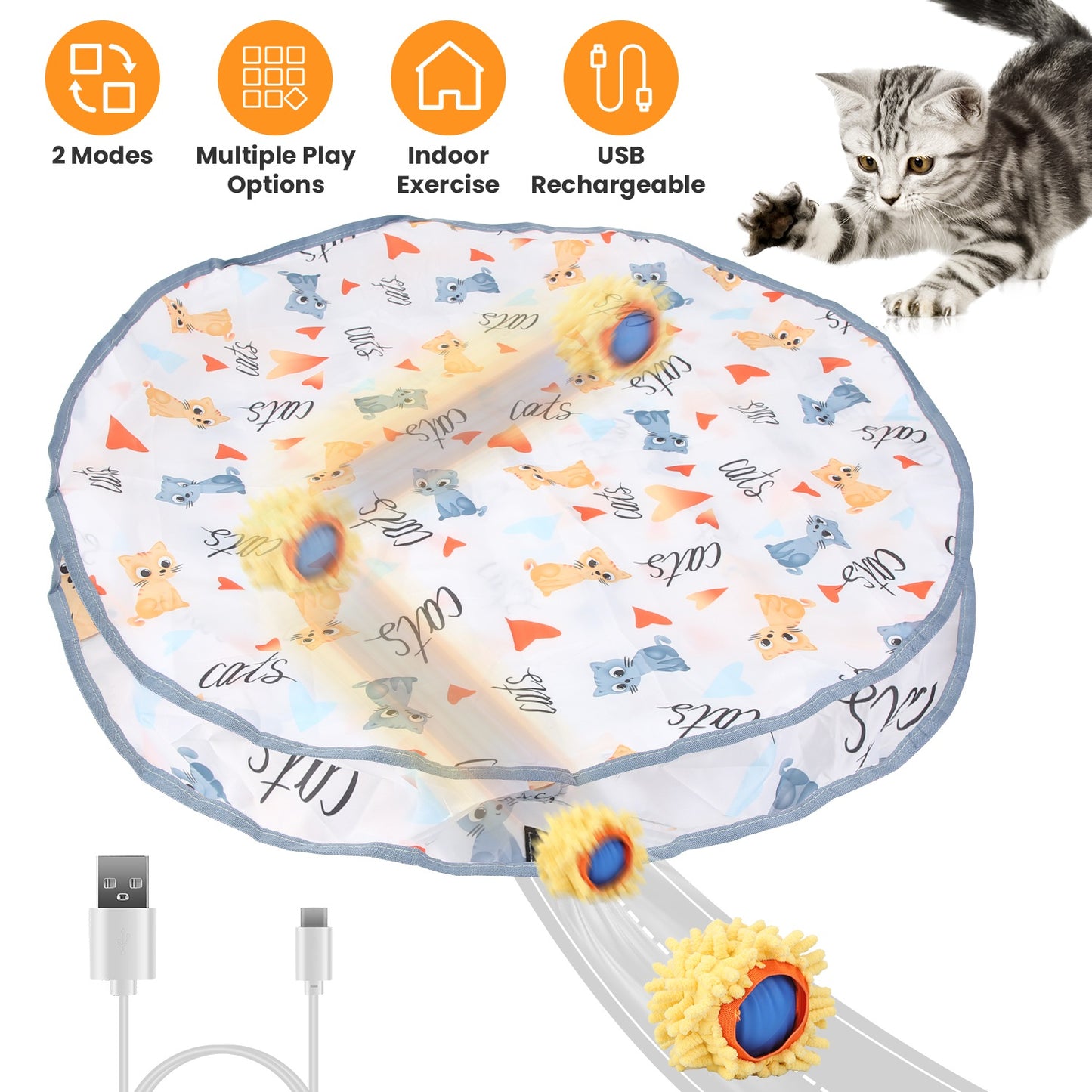 Interactive Motion Activated Cat Toy Ball with Rechargeable Battery