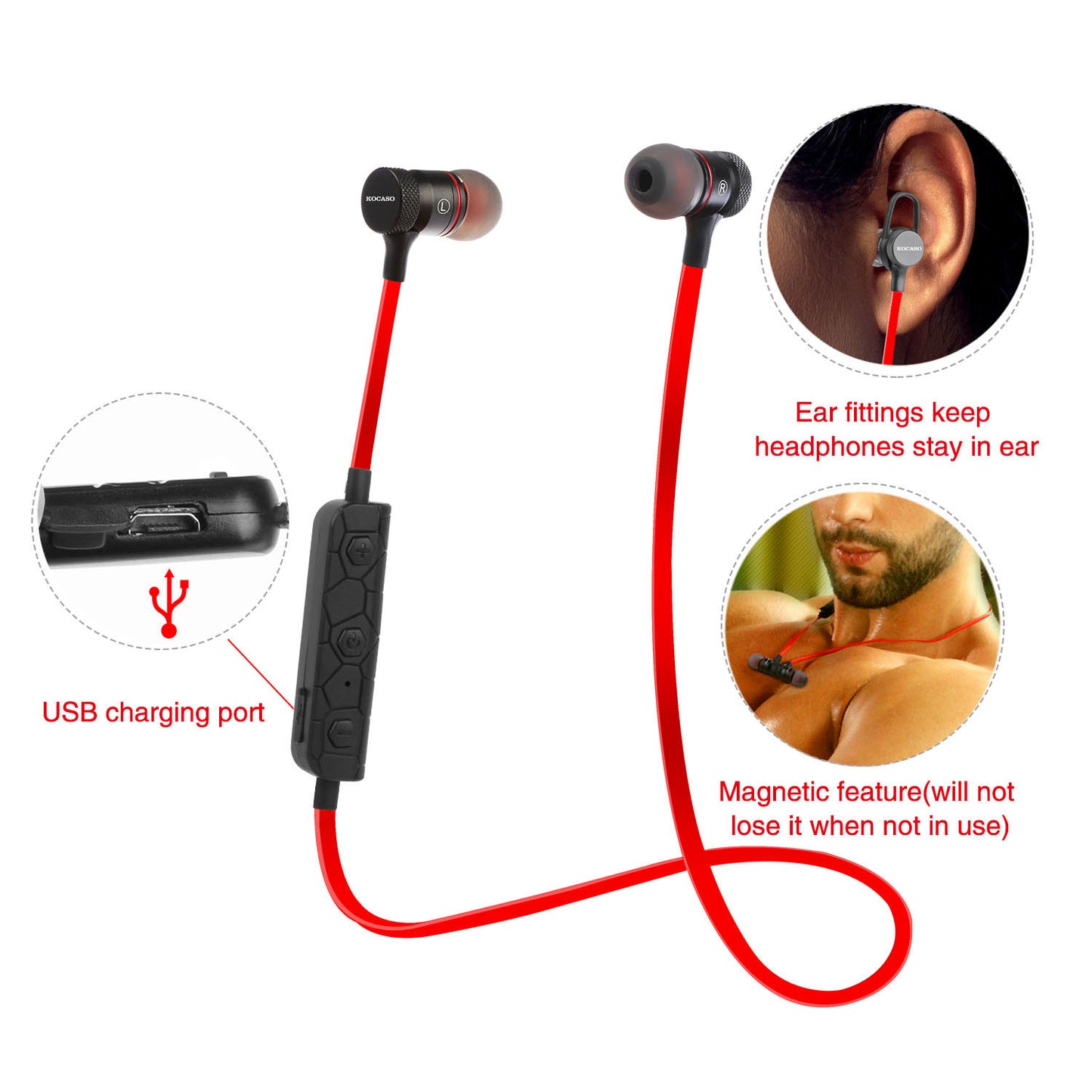 Wireless Neckband Headphones with Magnetic Earbuds - Sport