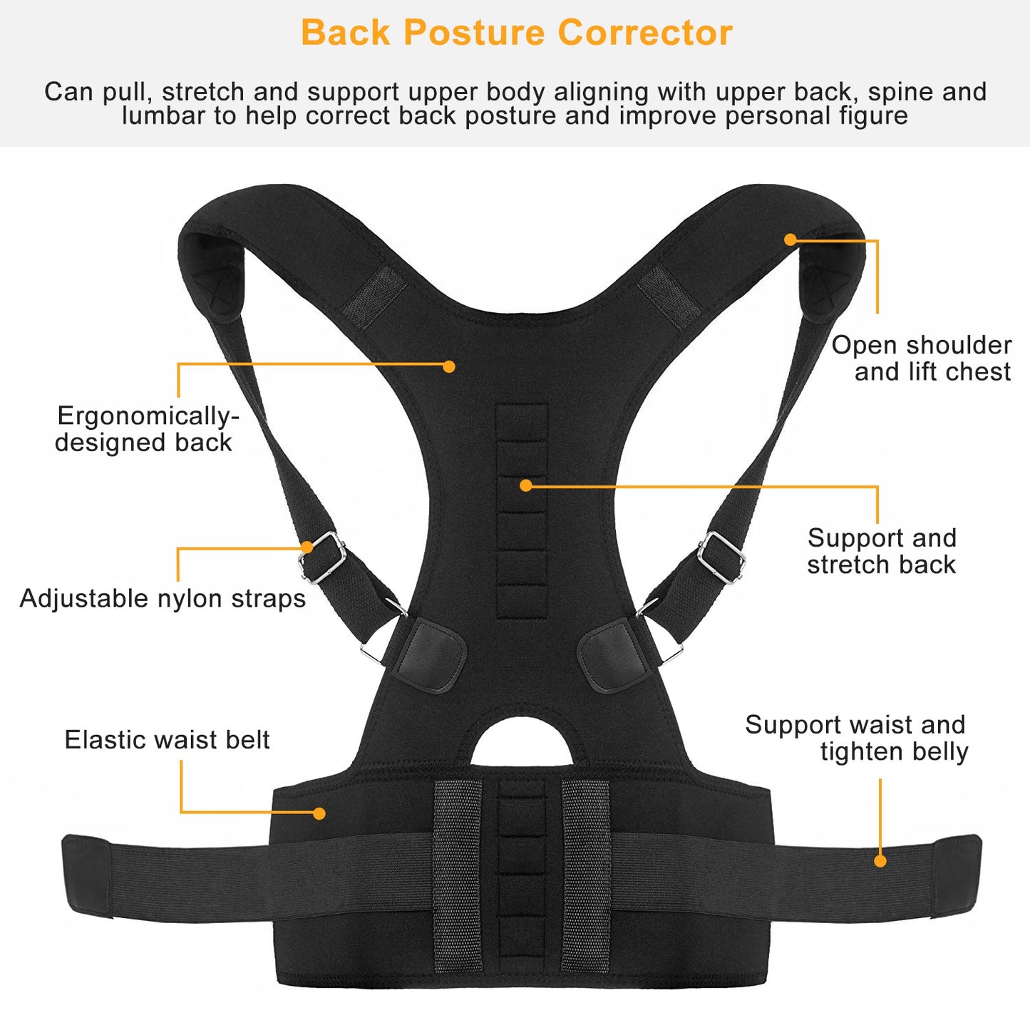 Magnetic Posture Corrector Back Brace with Lumbar Support
