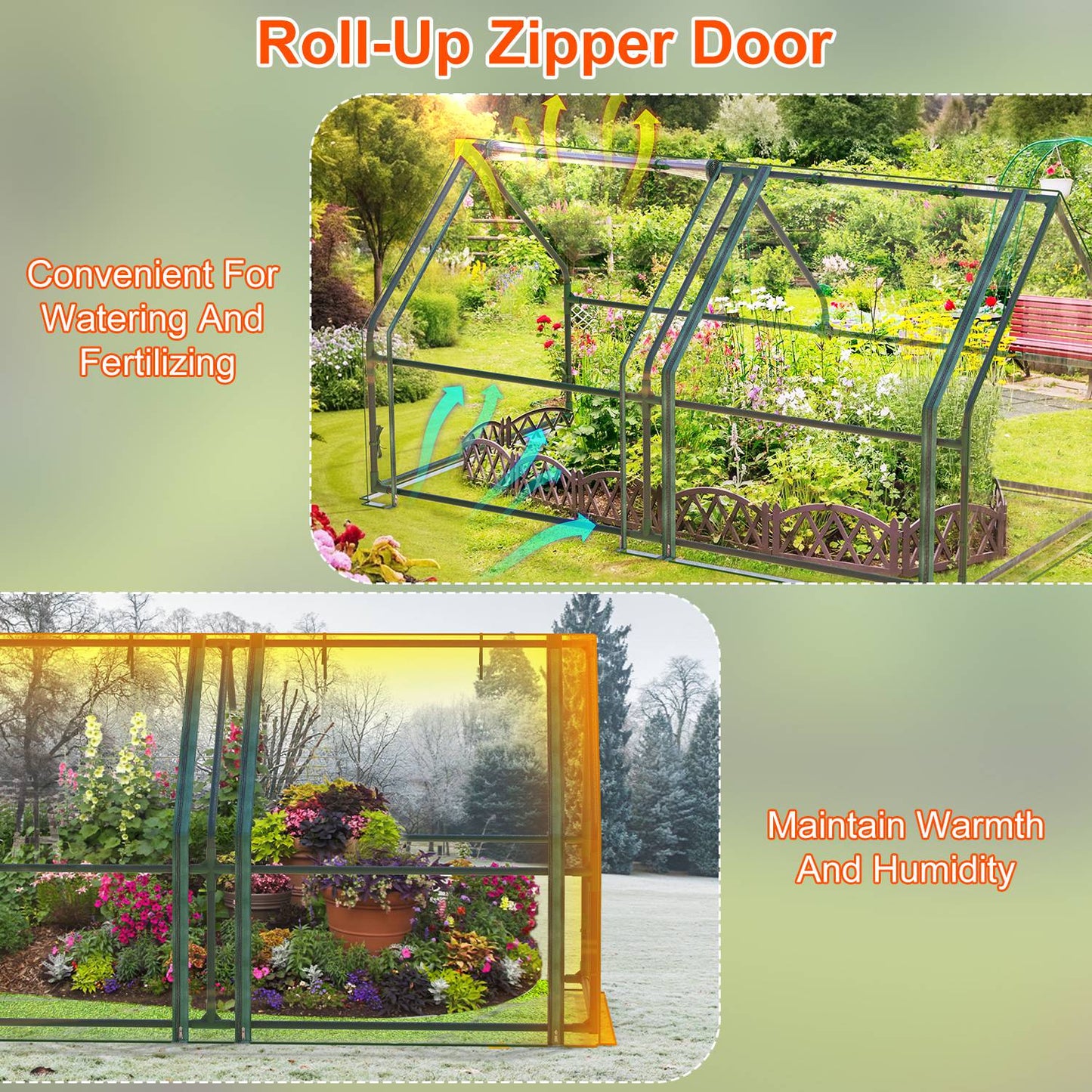 Portable Mini Greenhouse with Roll-Up Zipper Doors 71"L