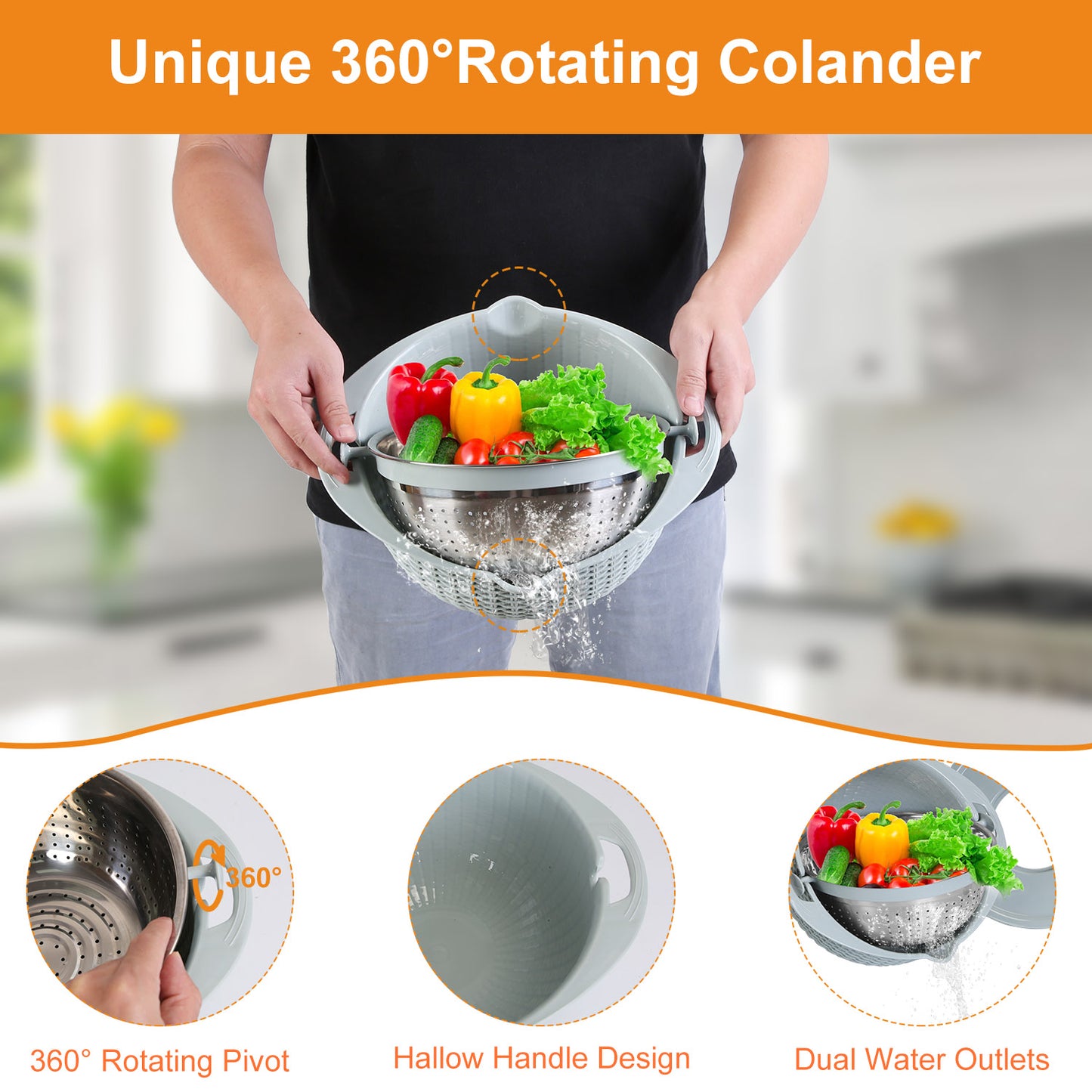 Mixing Bowl with Colander Set & 3 Graters - Multifunctional