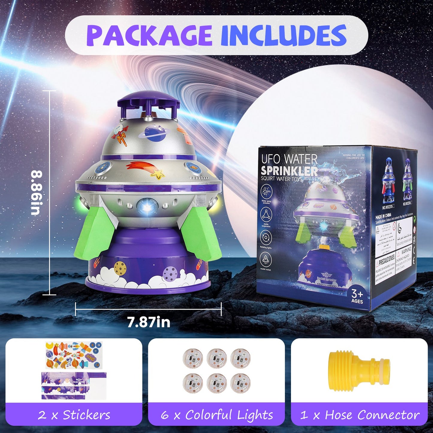 UFO Water Sprinkler Toy with LED Lights & 360° Rotation