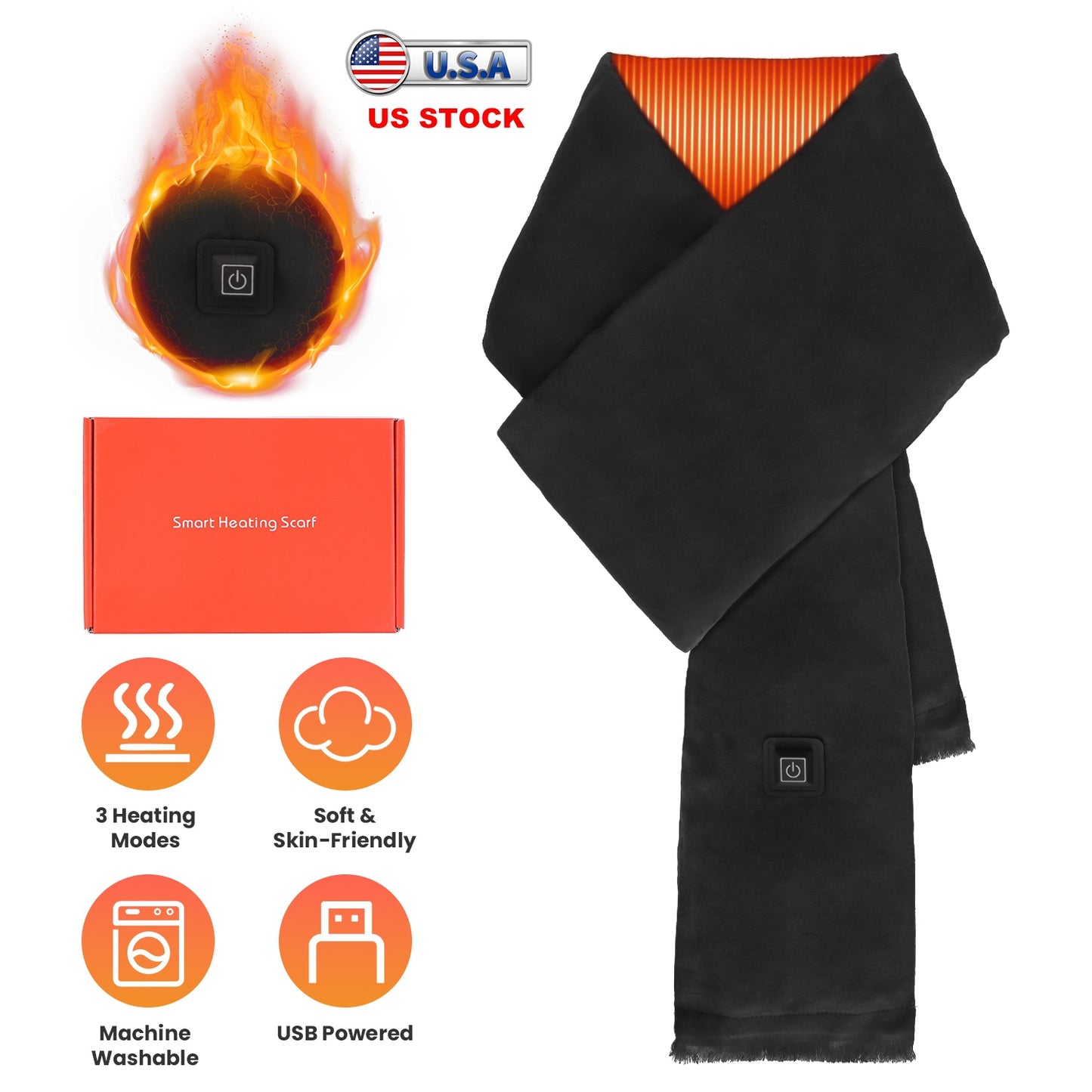 USB Heated Winter Scarf with 3 Temperature Settings