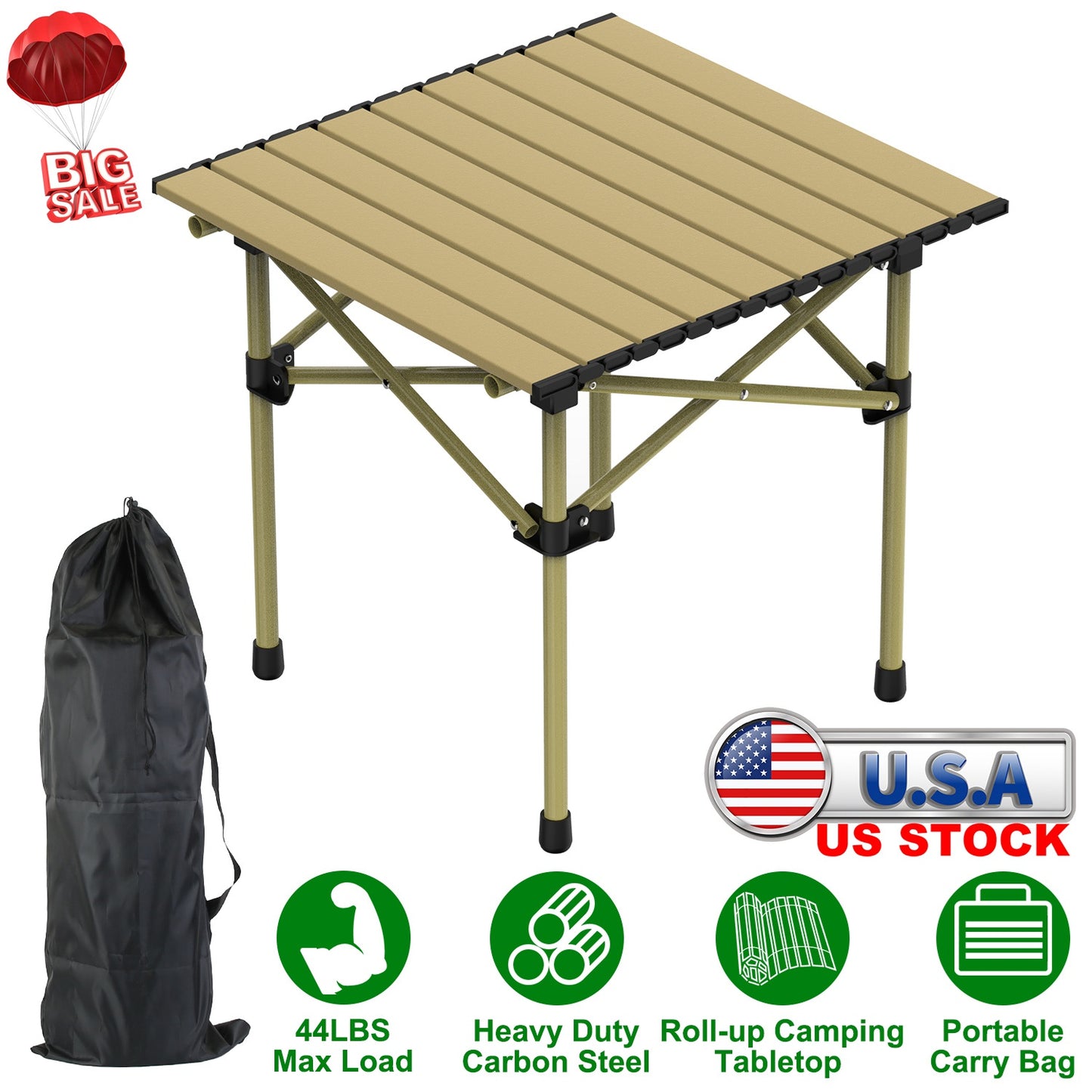Folding Camping Table with Carry Bag - Lightweight Carbon Steel