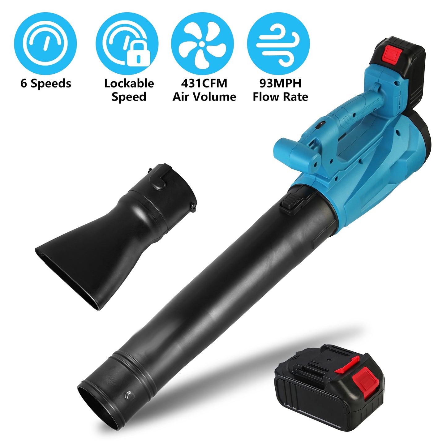 Cordless Leaf Blower 93MPH 431CFM with 2 Batteries