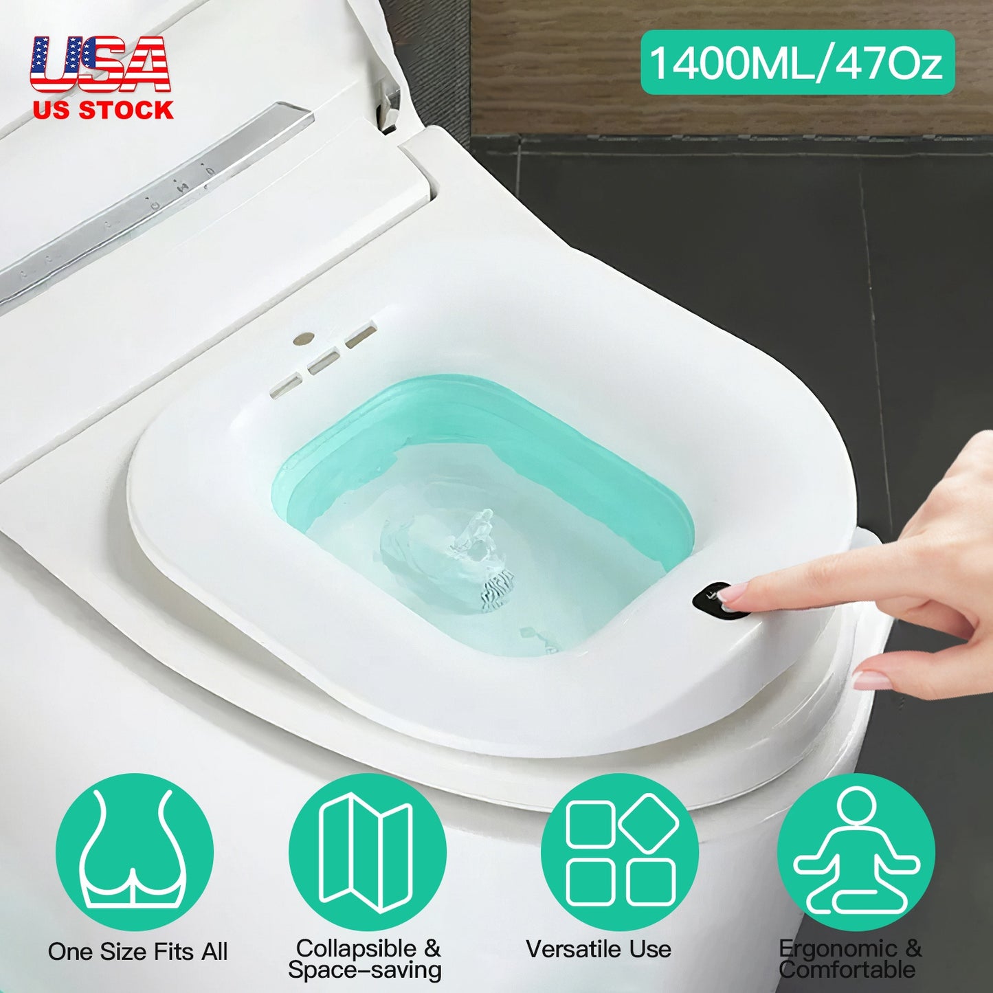 Foldable Sitz Bath Basin with Electric Spray - 1400mL