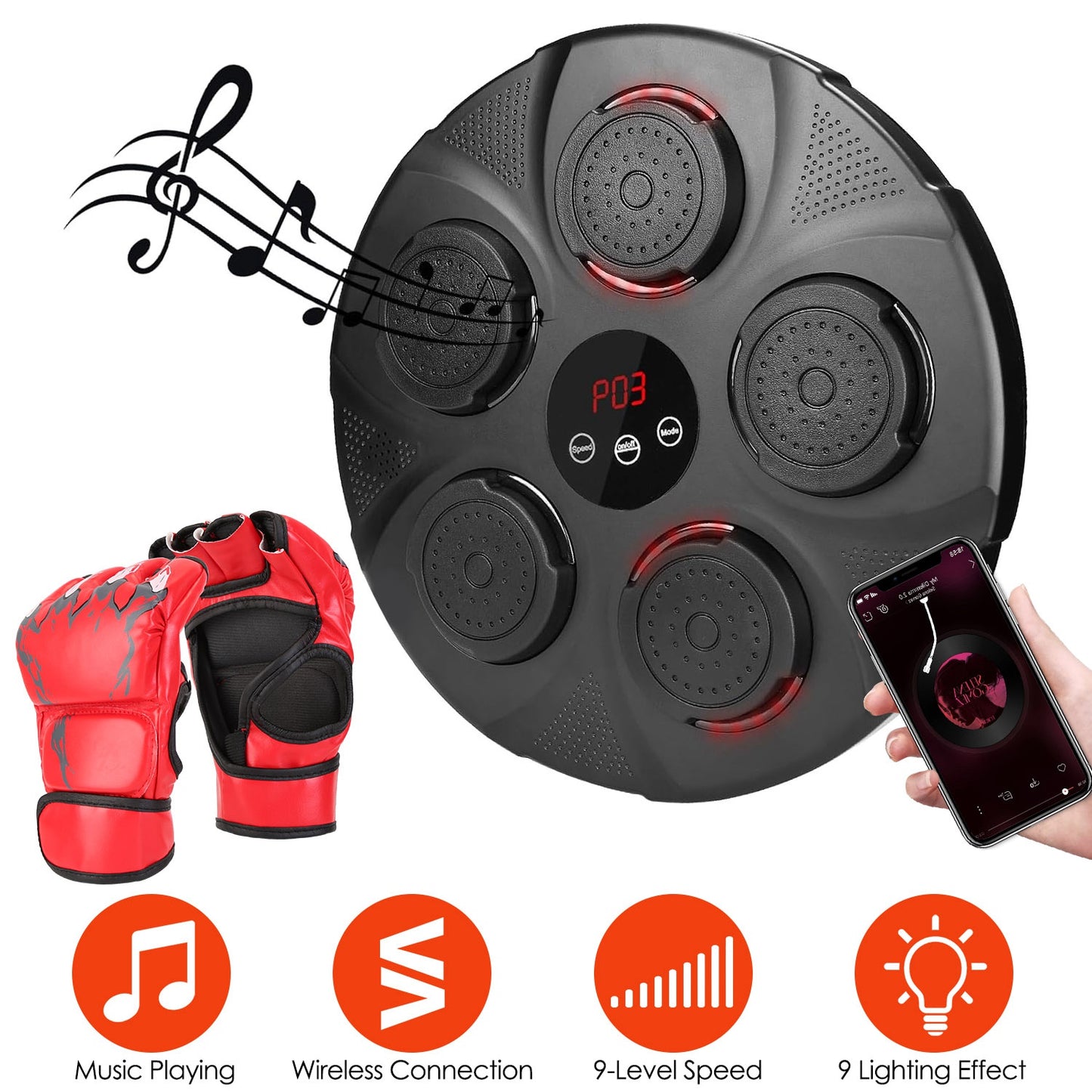 Music Boxing Machine with LED Lights and Bluetooth Speaker