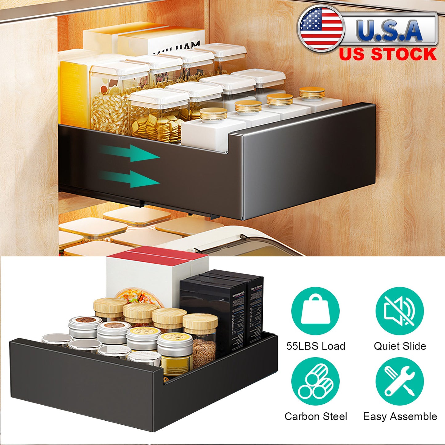 Pull Out Cabinet Organizer with Smooth Slide Rails - 11.8"