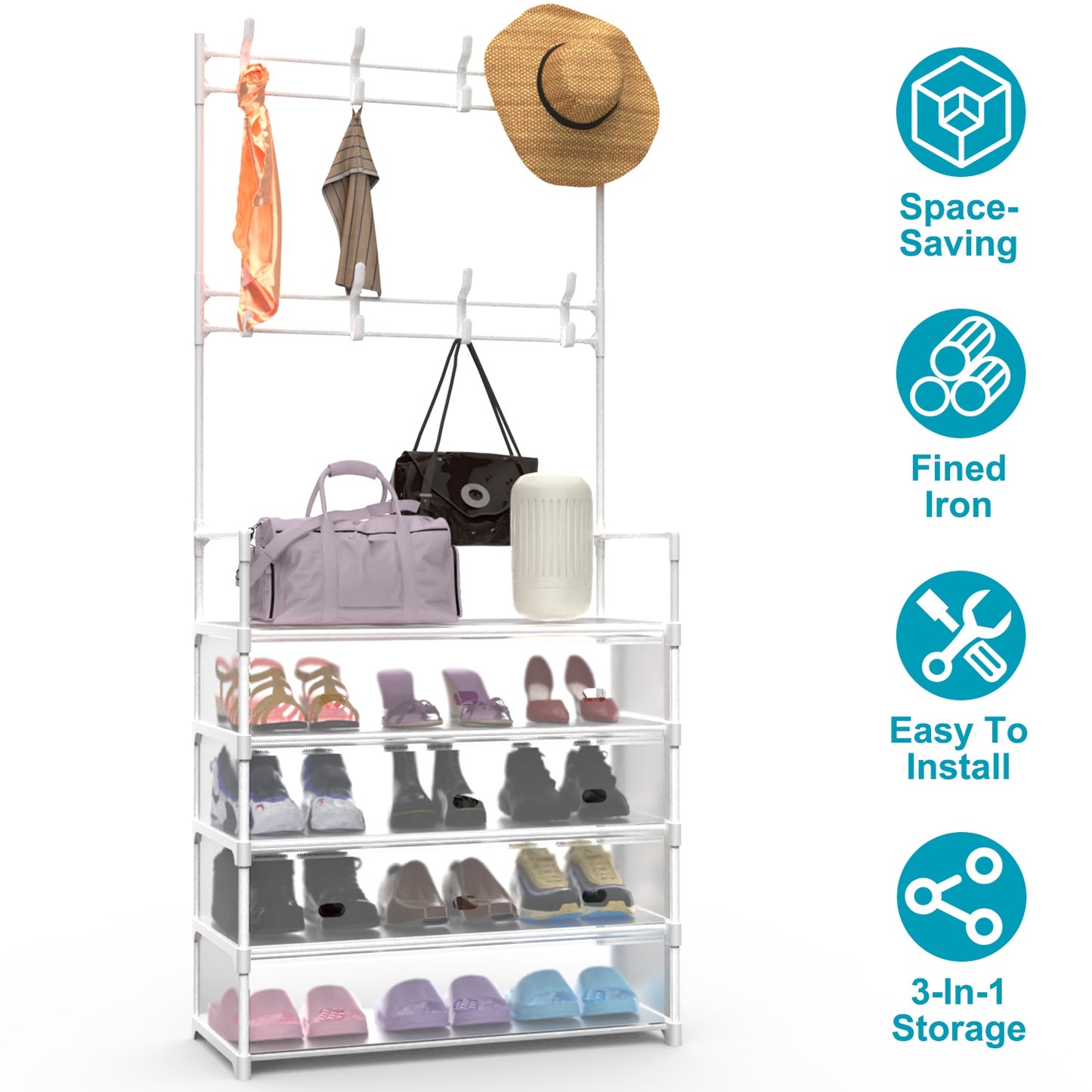 5-Tier Entryway Hall Tree with Coat Hooks & Shoe Storage