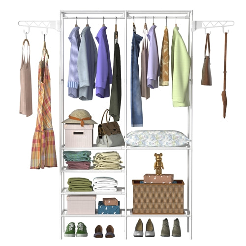 Freestanding Garment Rack with Shelves and Hanging Rods