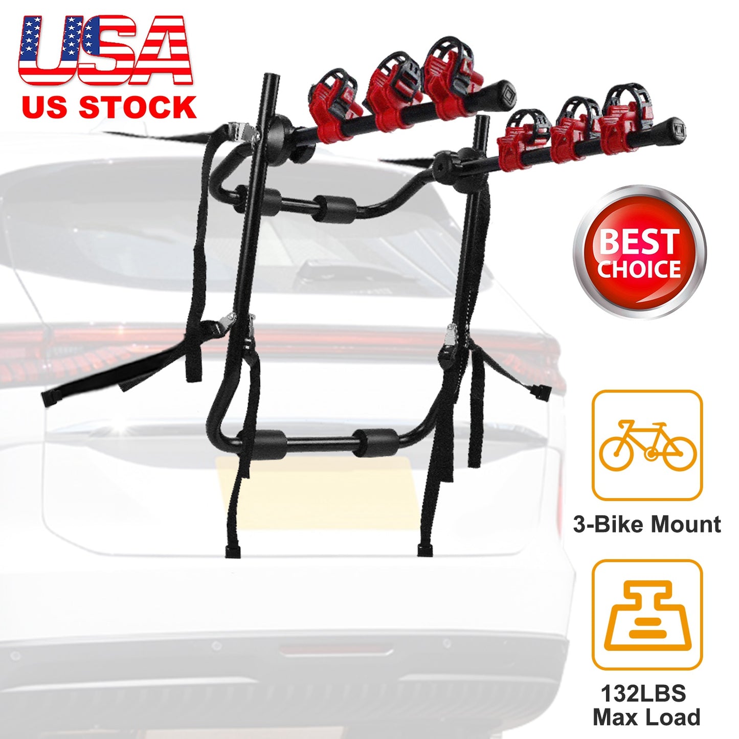 3-Bike Trunk Mount Rack - 132 LBS Capacity