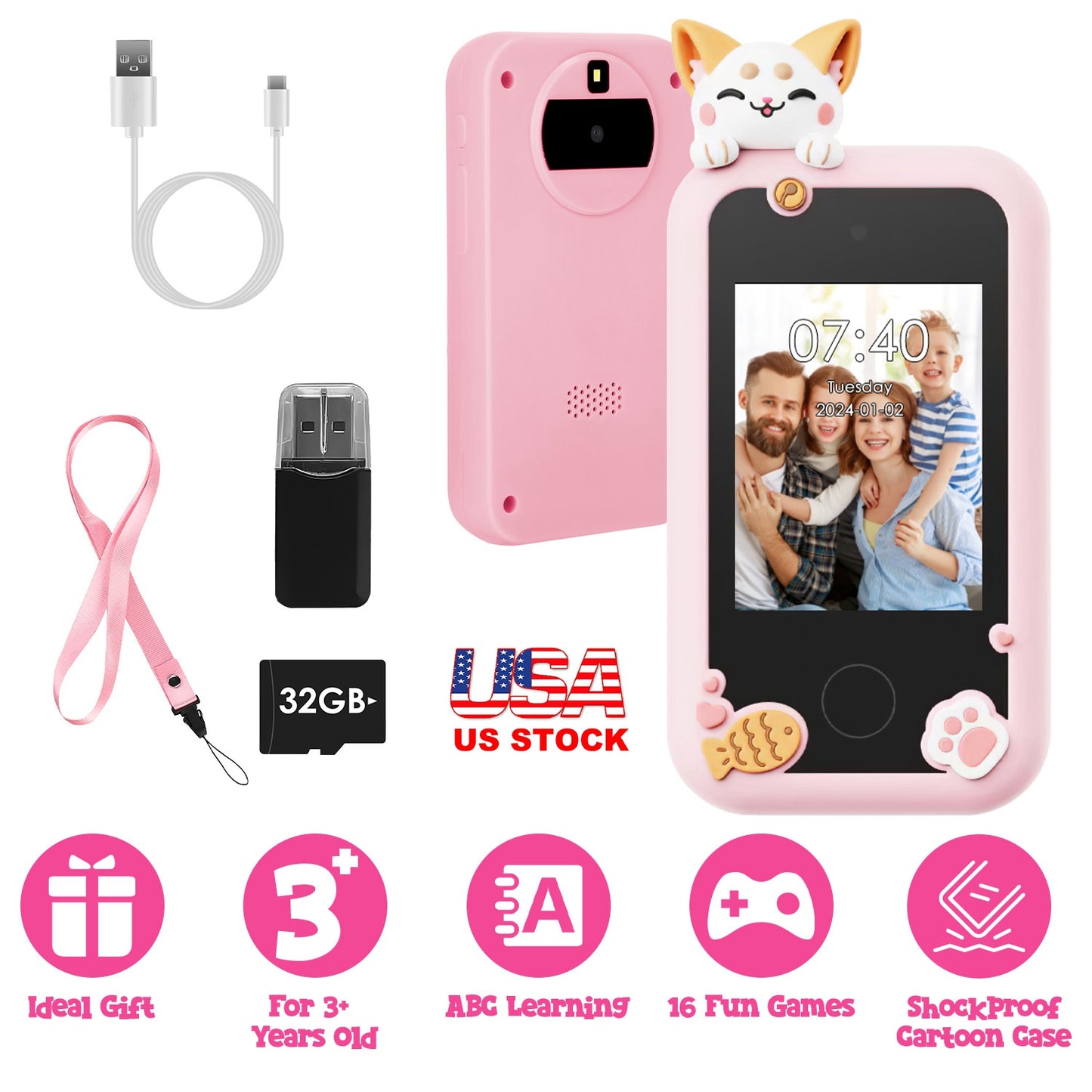 Kids Toy Smartphone with Dual Camera & 16 Educational Games