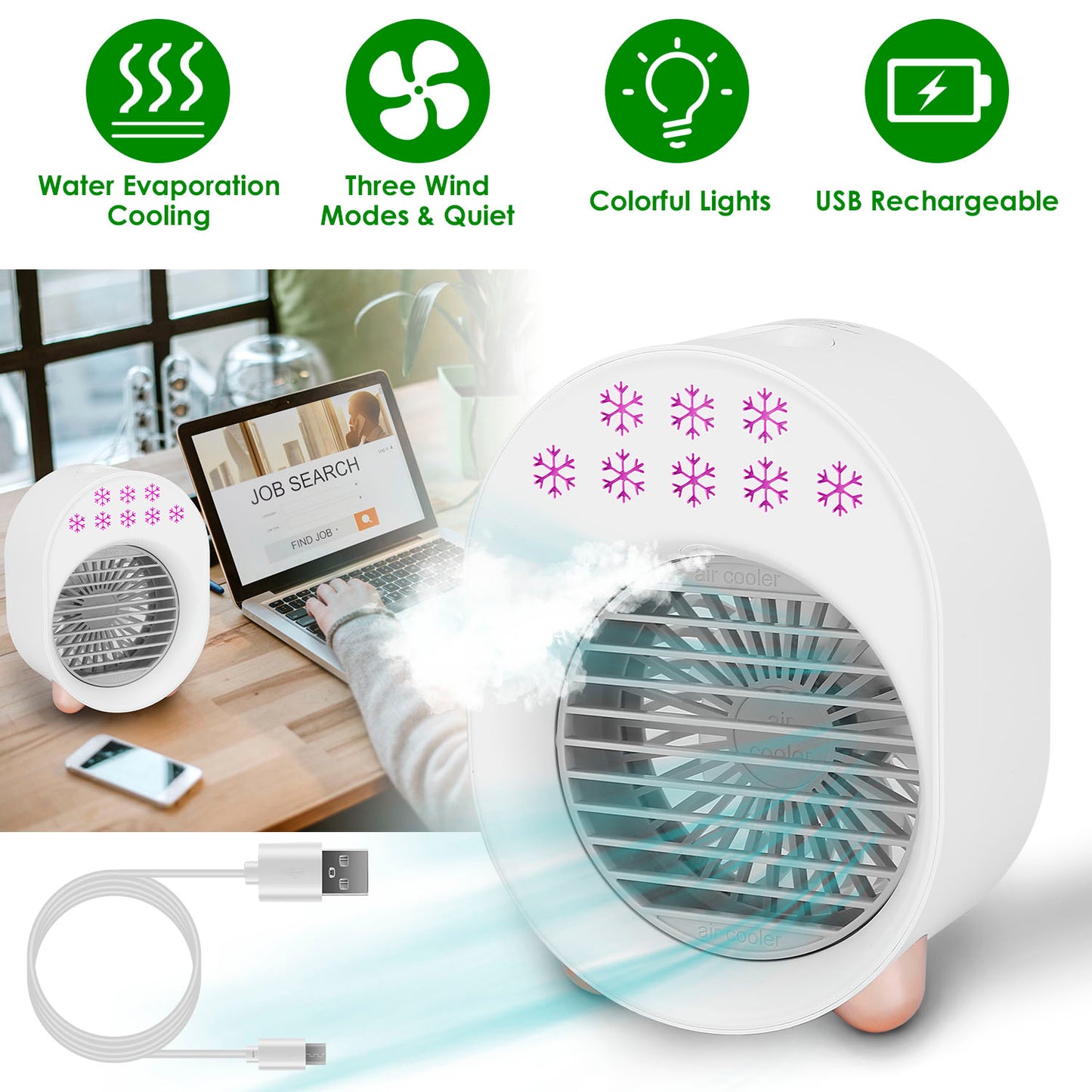 Portable Mini Air Conditioner Fan with Humidifier & LED Light