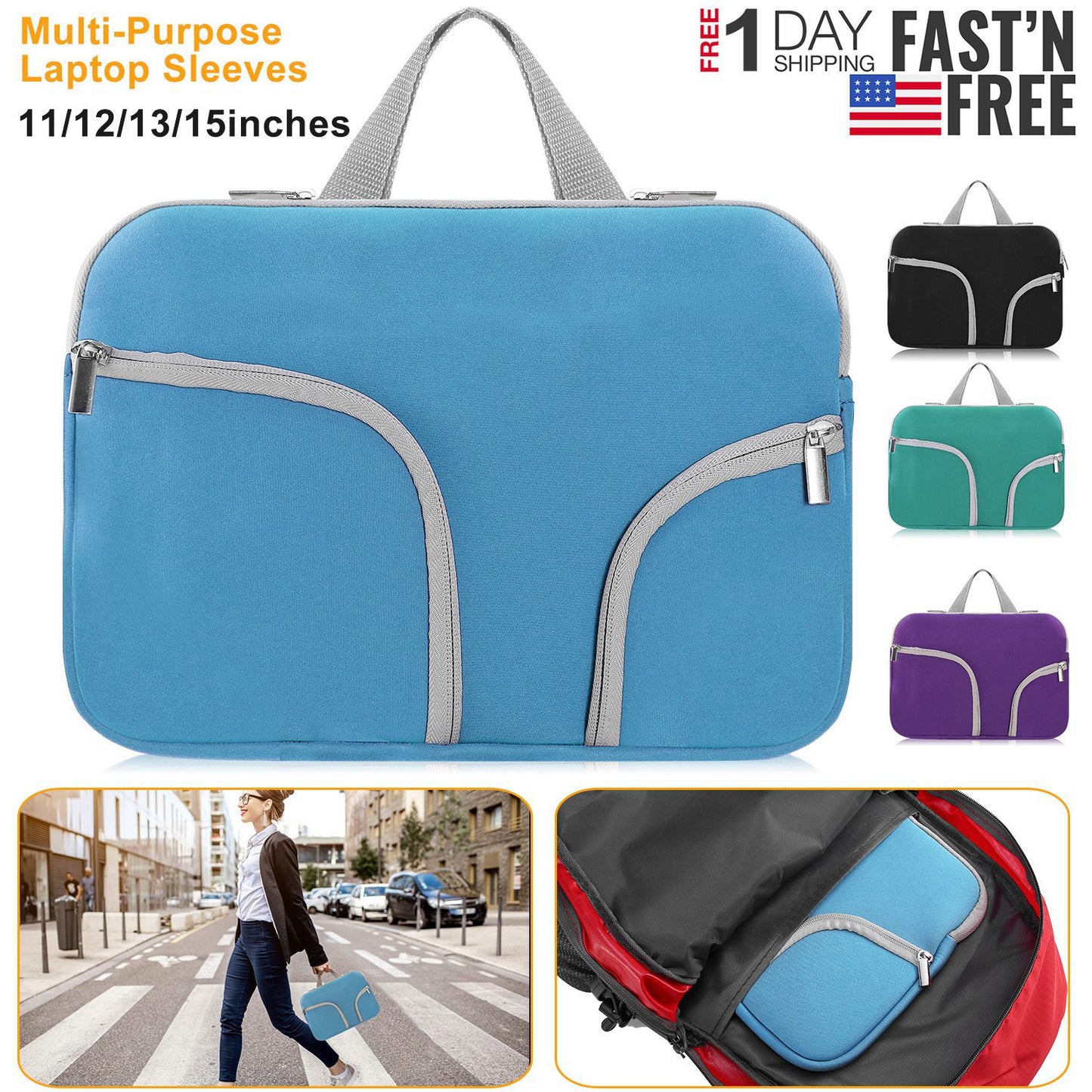 Laptop Sleeve Bag with Front Pockets - Neoprene Protection