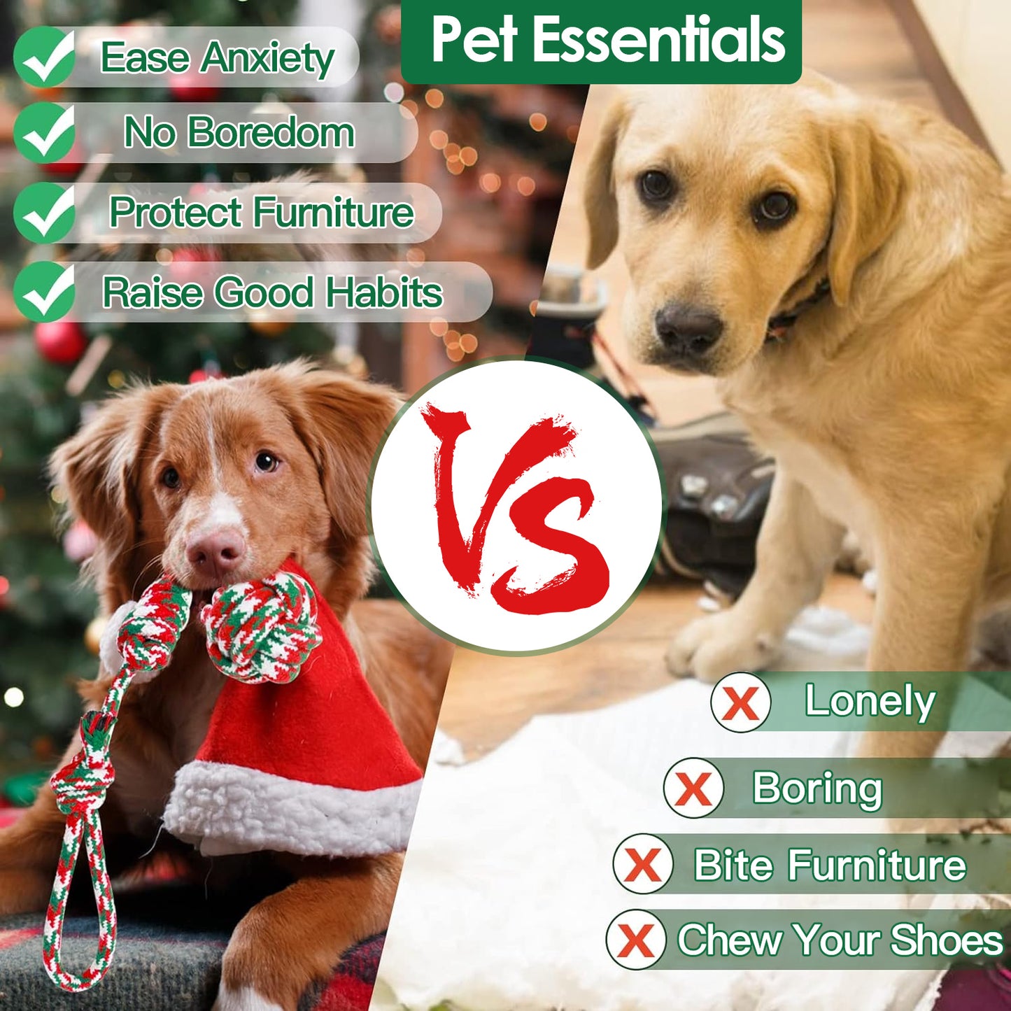 Dog Rope Chew Toys Set - 5 Piece Christmas Interactive Play