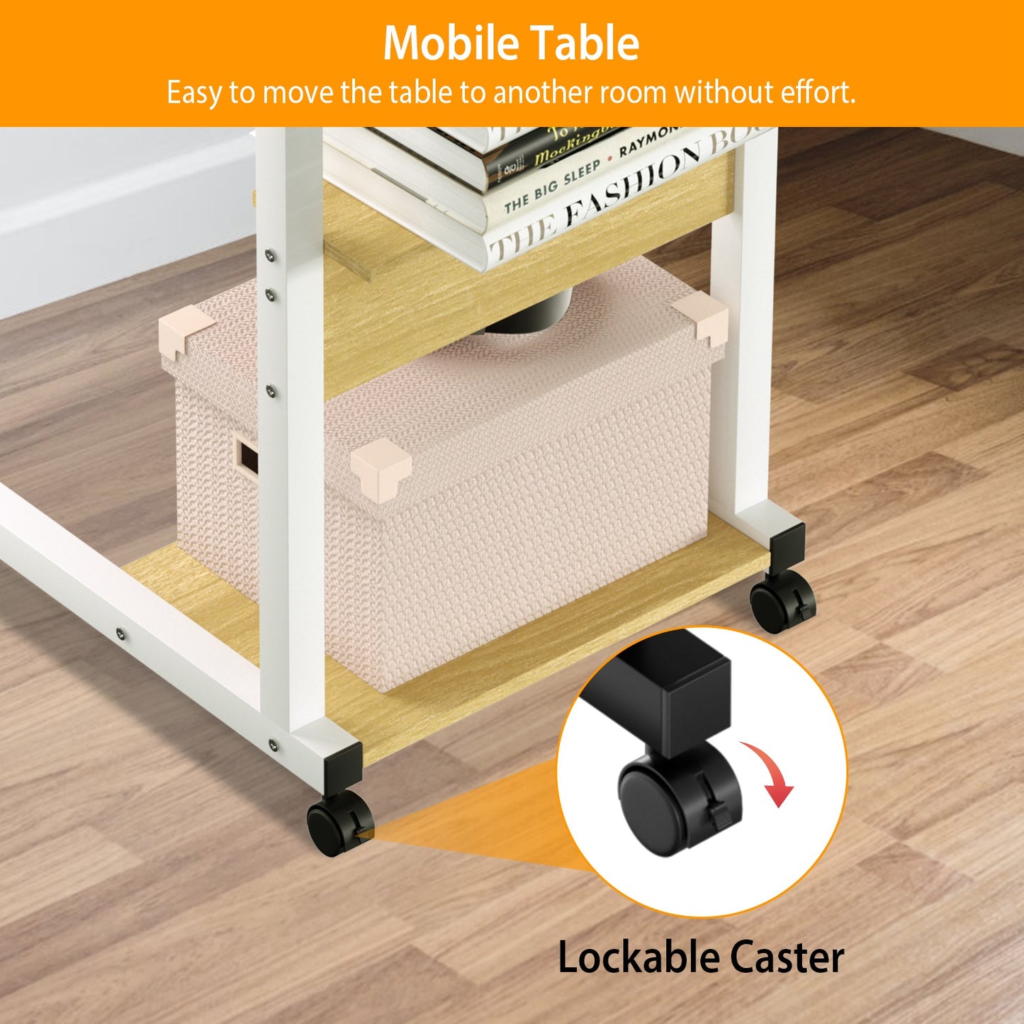 C-Shaped Rolling Laptop Desk with 3-Tier Adjustable Height