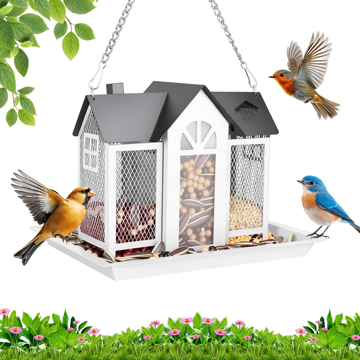 Barn Bird Feeder with Transparent Window & Lift Top Lid