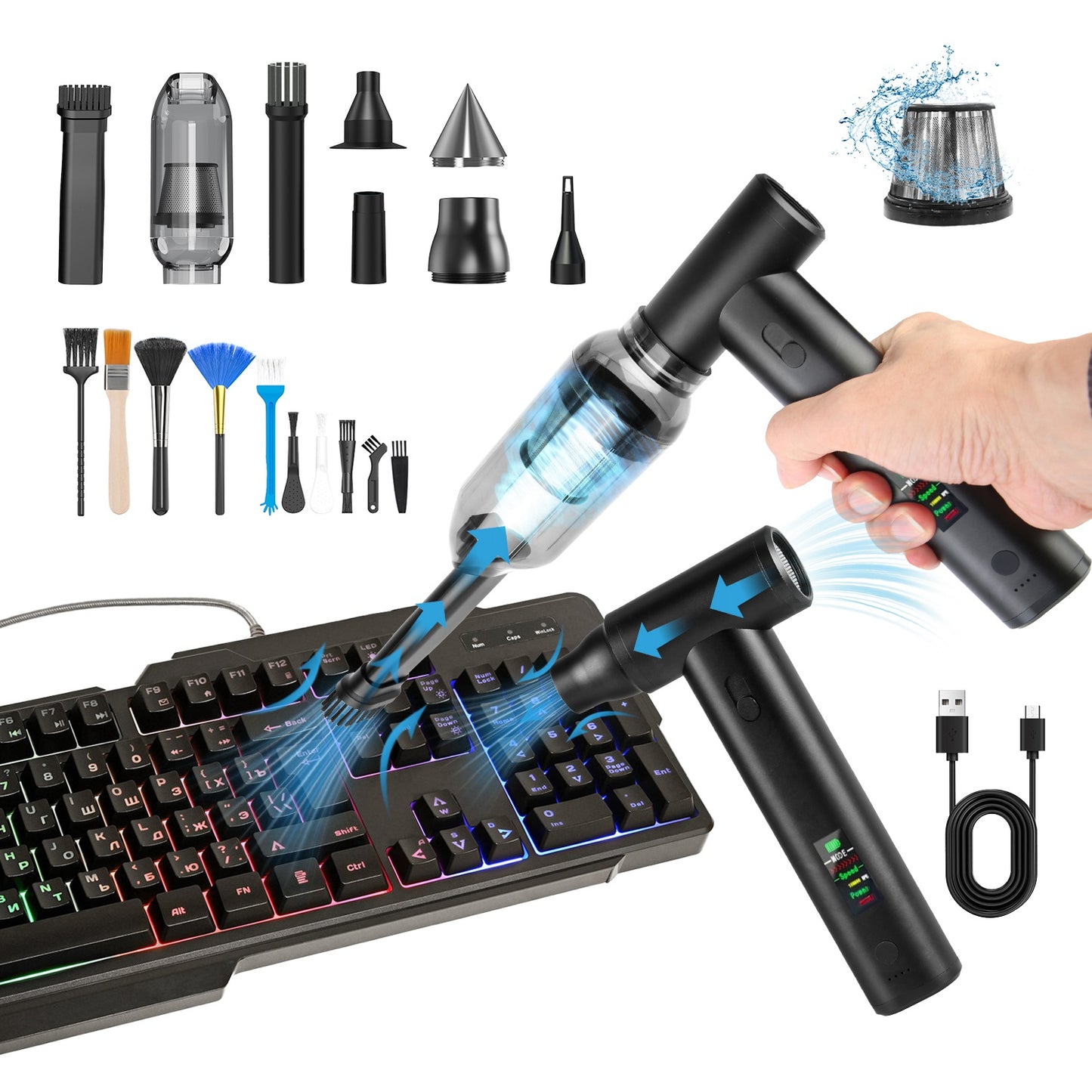 Cordless Air Duster 130,000 RPM with 19 Accessories
