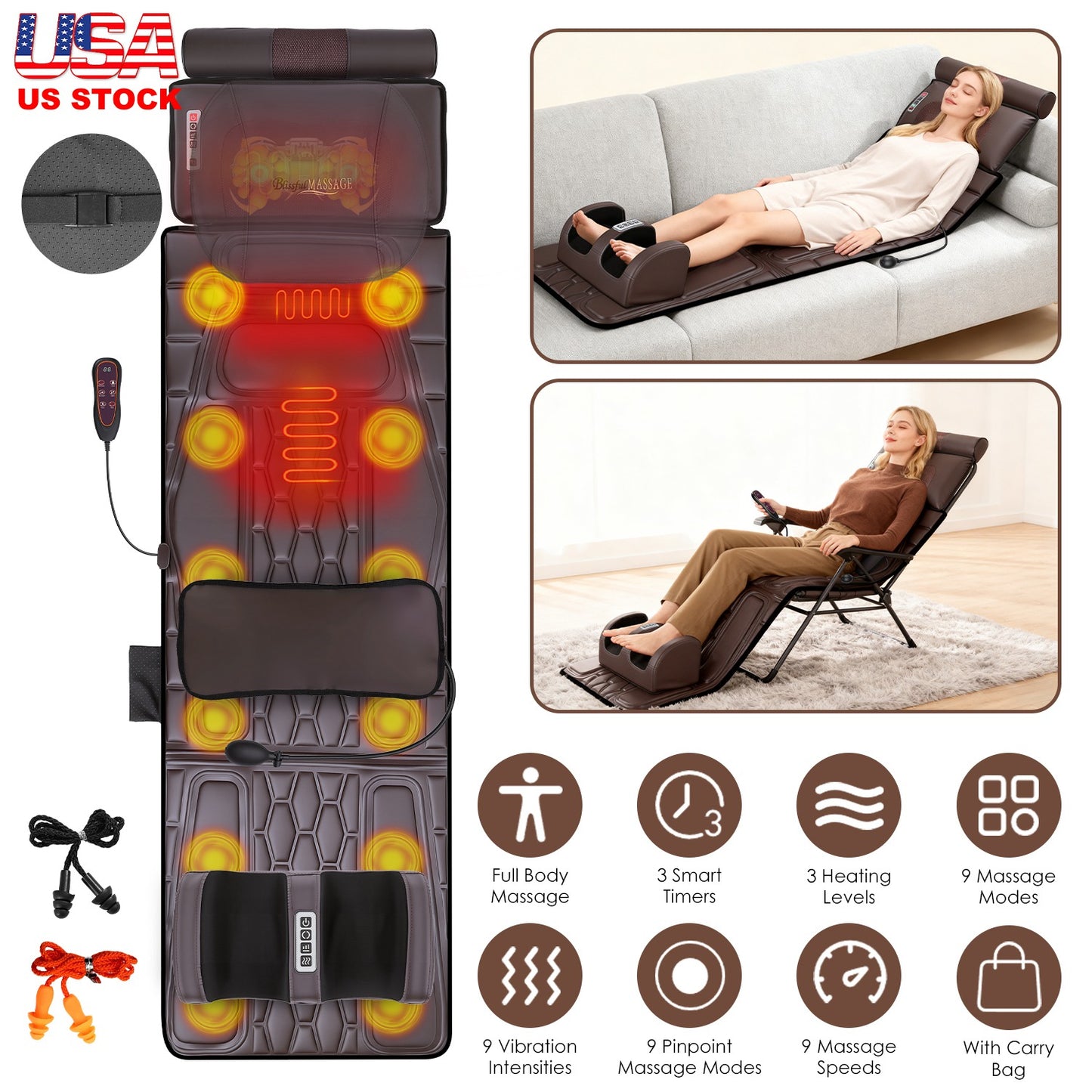 Full Body Massage Mat with Heat and Shiatsu Neck & Foot Massagers