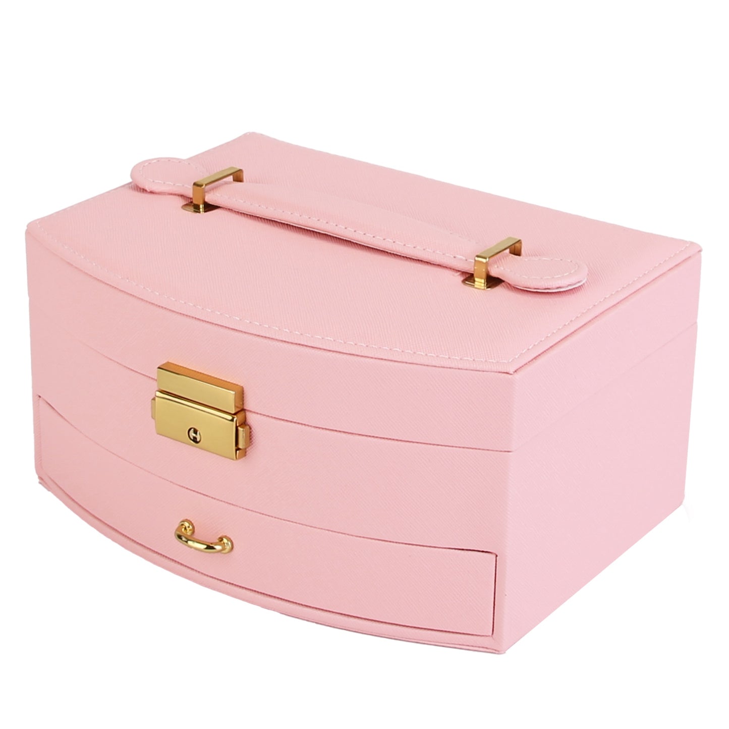 2-Layer Lockable Jewelry Box with Travel Handle & Mirror