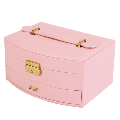 2-Layer Lockable Jewelry Box with Travel Handle & Mirror