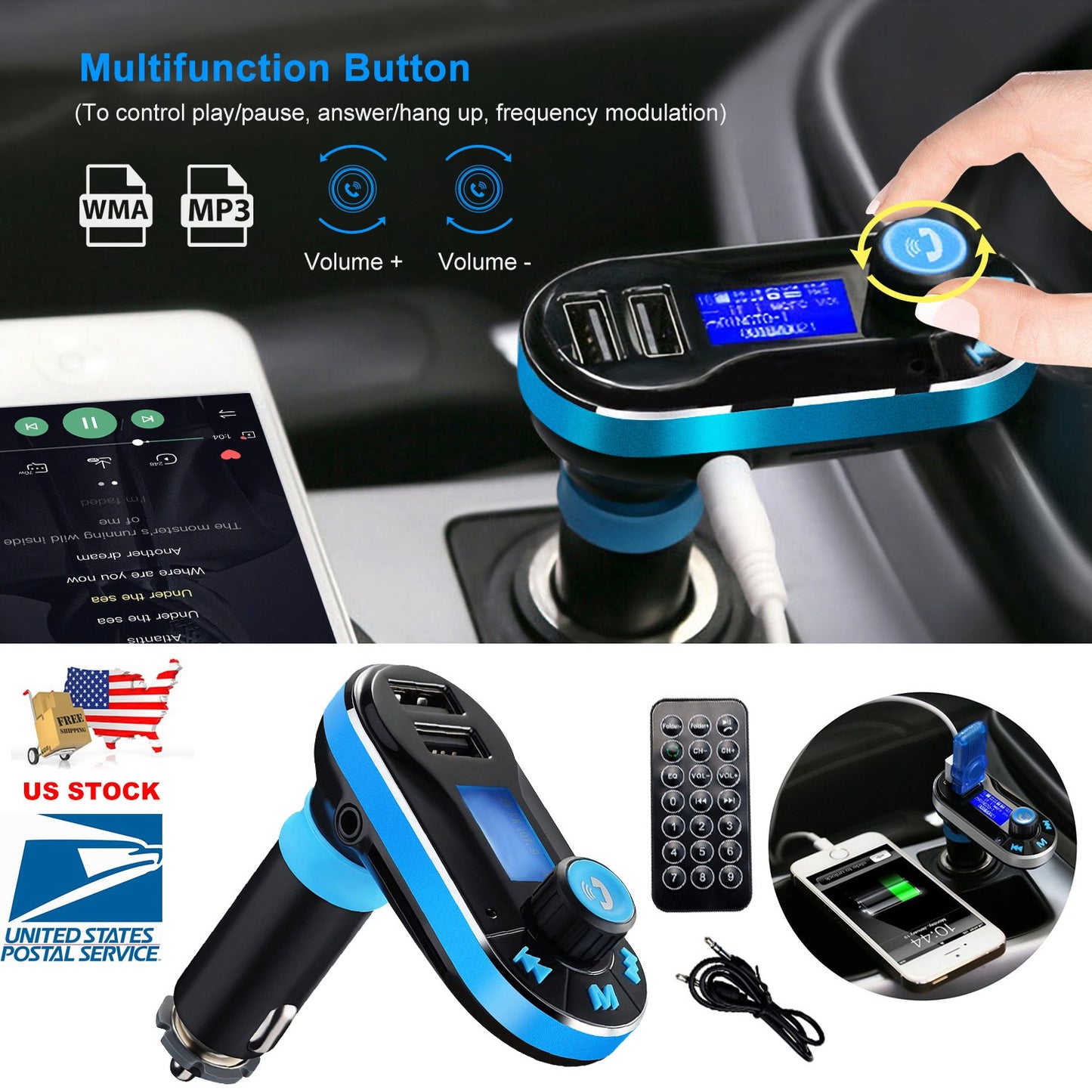 FM Transmitter with Dual USB Charger & Hands-Free Calling