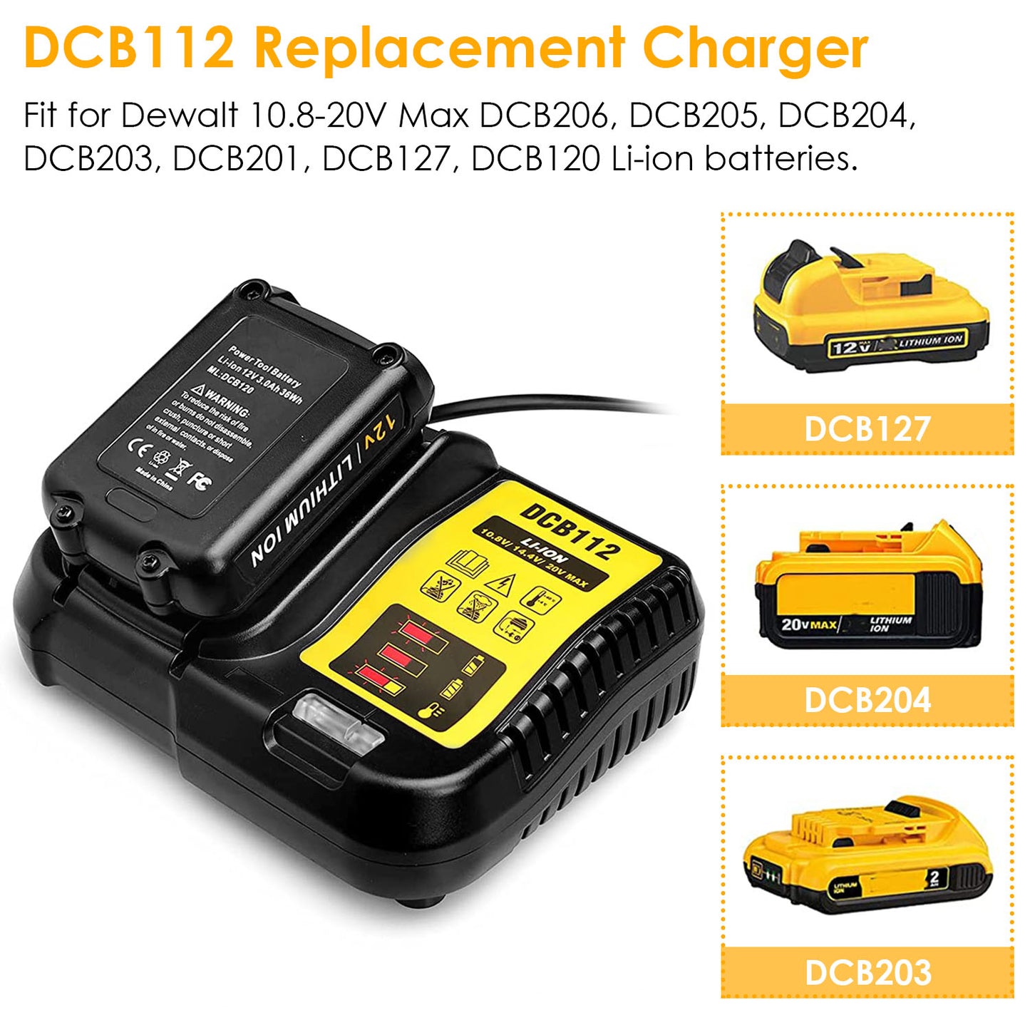 Battery Charger for Dewalt 10.8V-20V Lithium-Ion Tools