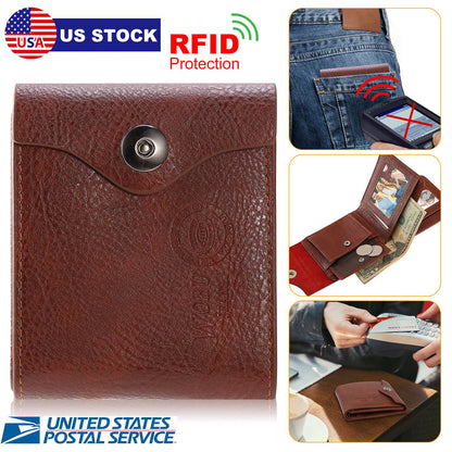 Men’s Wallet PU Leather Bifold Purse Slim RFID Blocking Card Holder Cases w/ 2 ID Window Coin Pocket