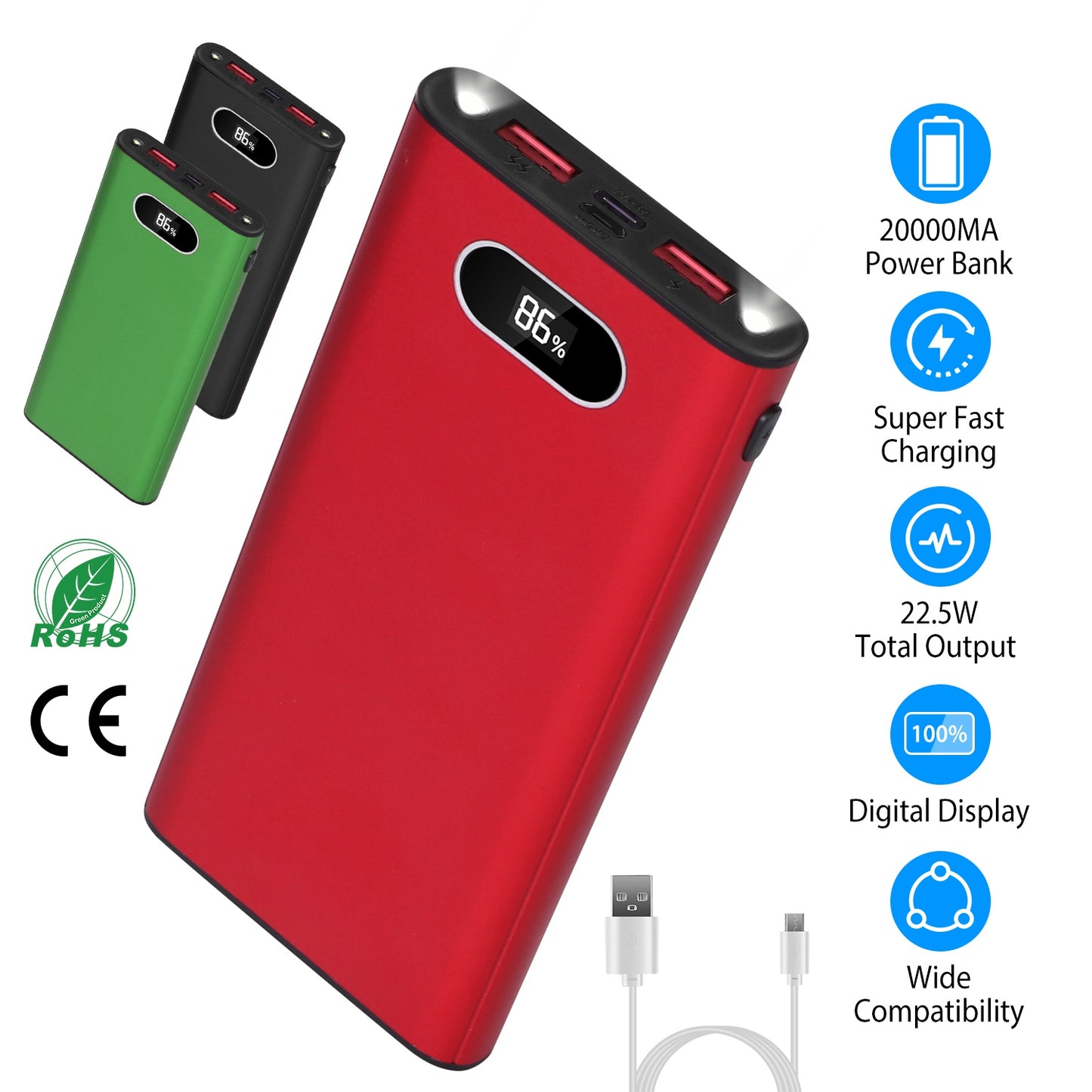 20000mAh Portable Charger with 22.5W Fast Charging & LED Display