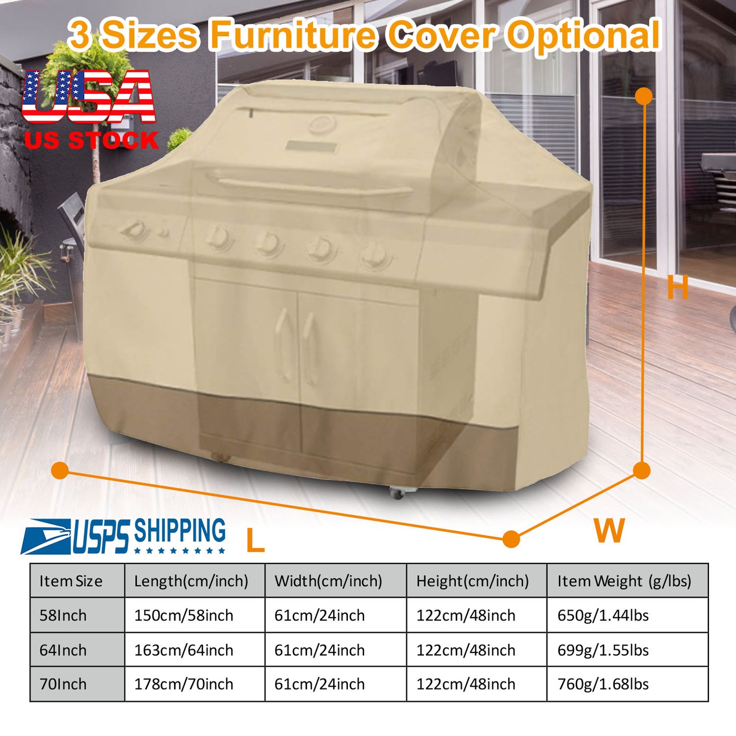 Waterproof BBQ Grill Cover 64 Inch - 210D Oxford Cloth