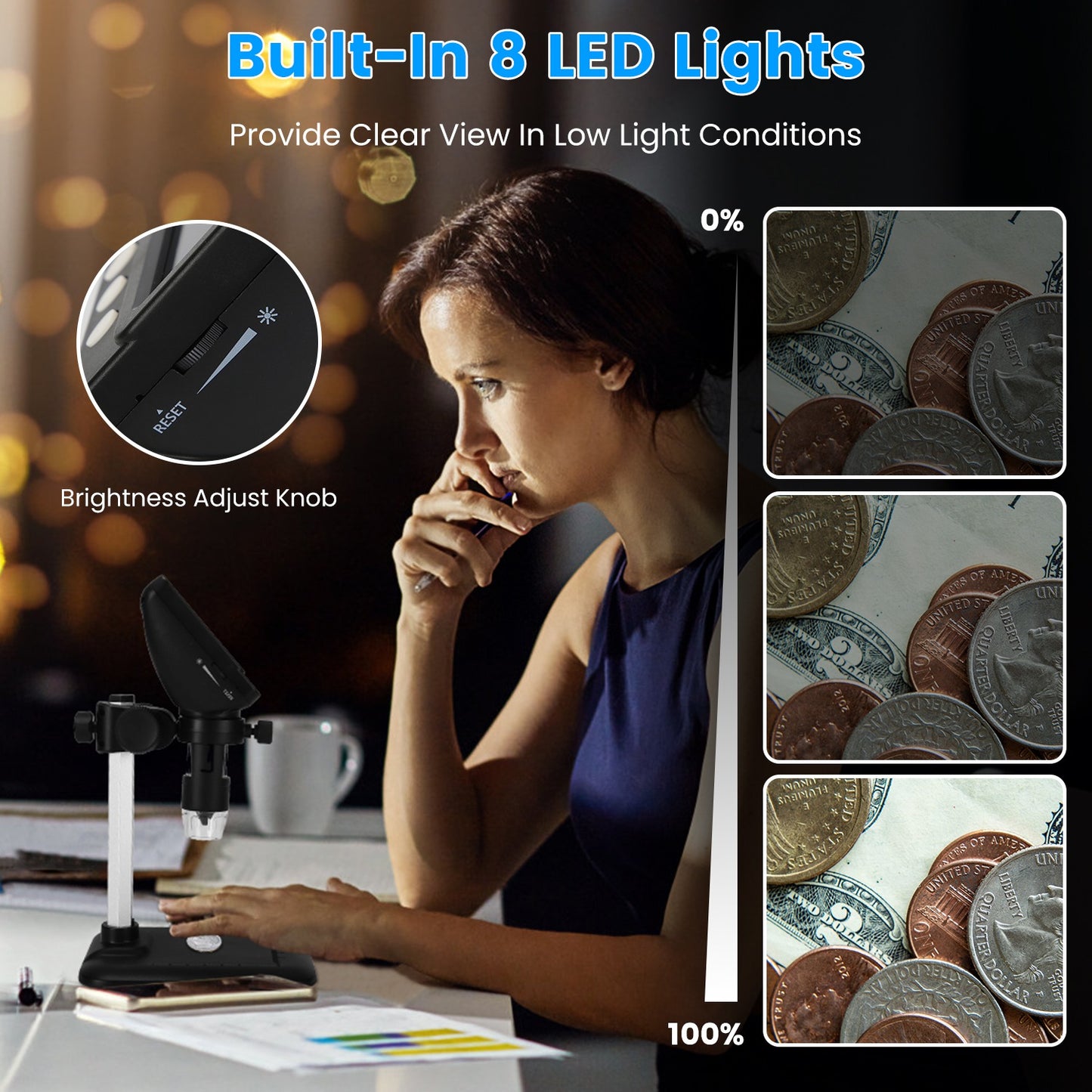 Digital Microscope 1000X with 4.3" LCD Screen and LED Lights