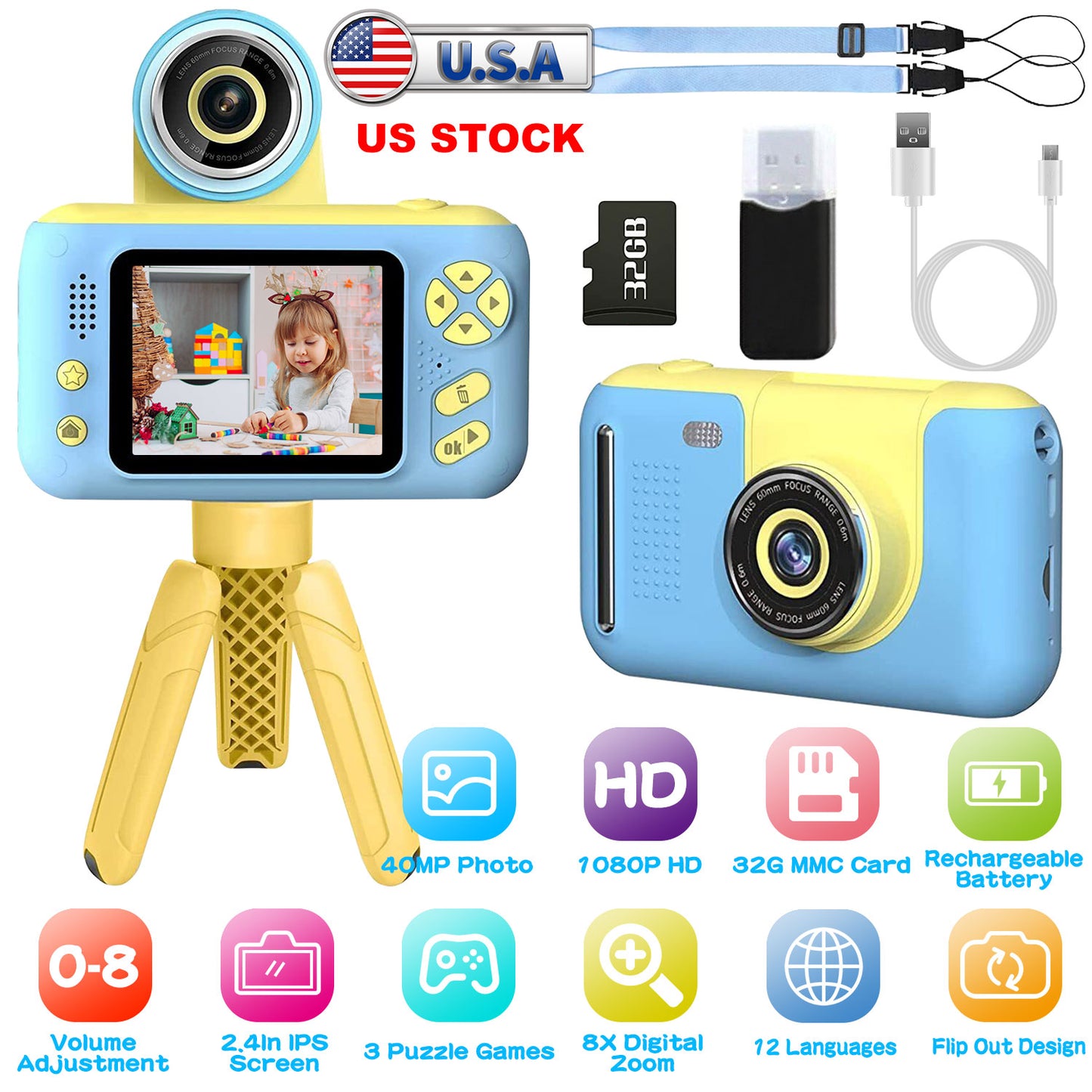 Kids Digital Camera with Flip Lens & 2.4" Screen
