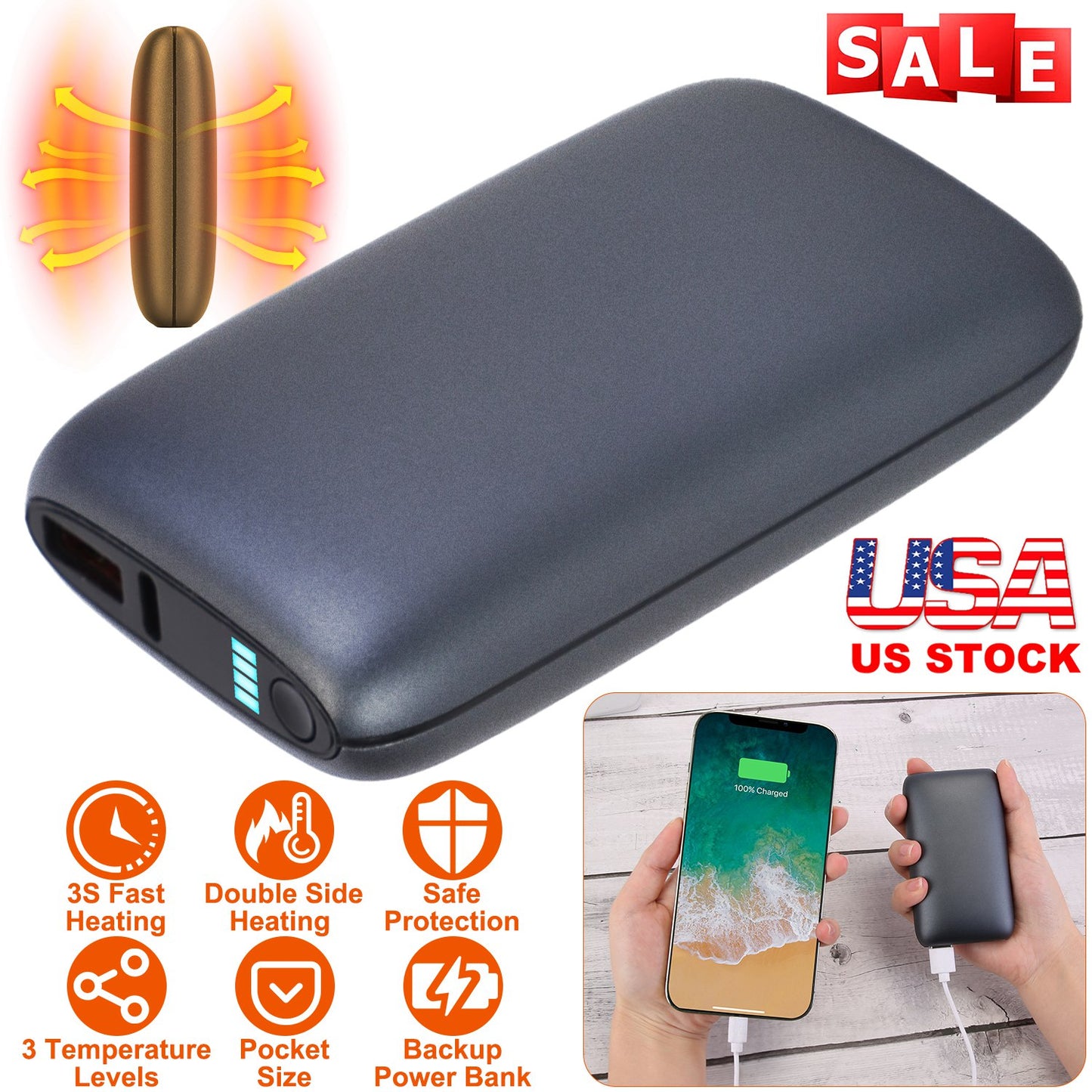 Rechargeable Hand Warmer 10000mAh with Power Bank Function