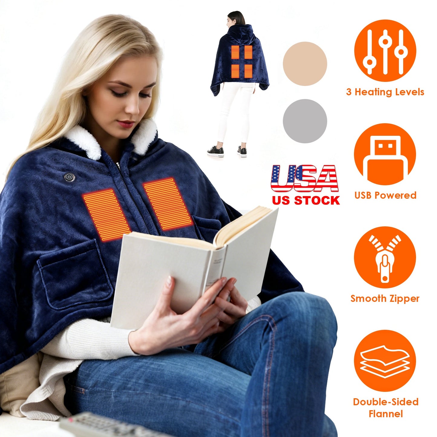 Wearable Heated Blanket with 8 Heating Zones & 3 Temperature Levels