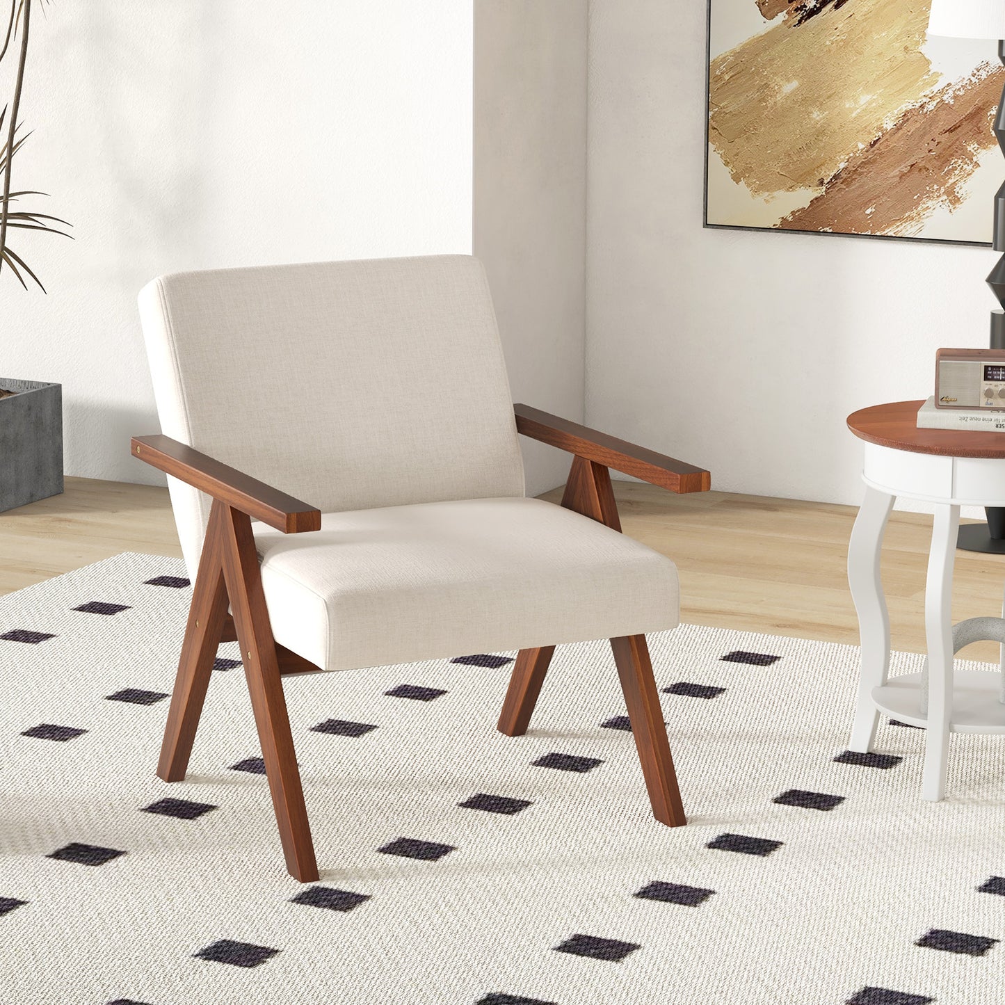 Accent Chair with Acacia Wood Frame and Linen Upholstery
