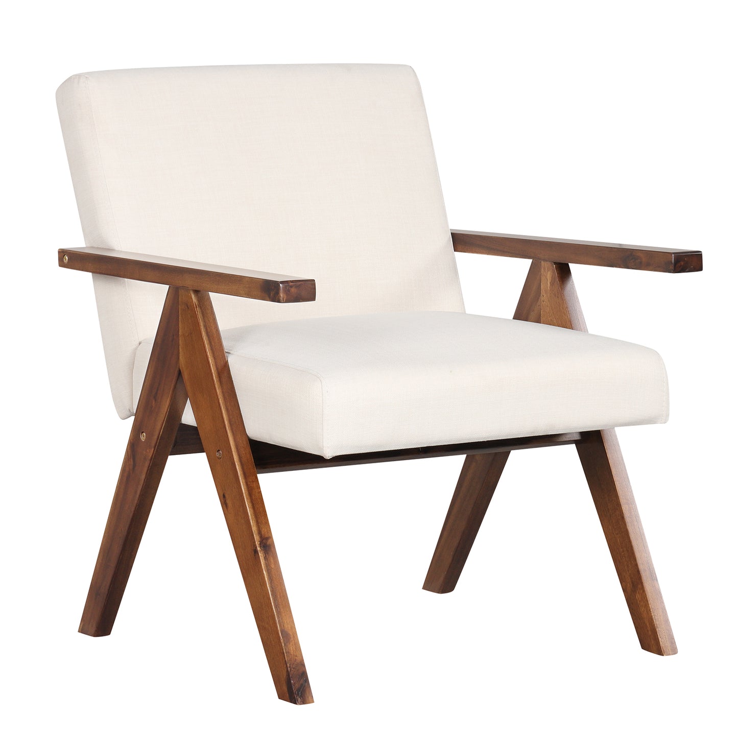 Accent Chair with Acacia Wood Frame and Linen Upholstery