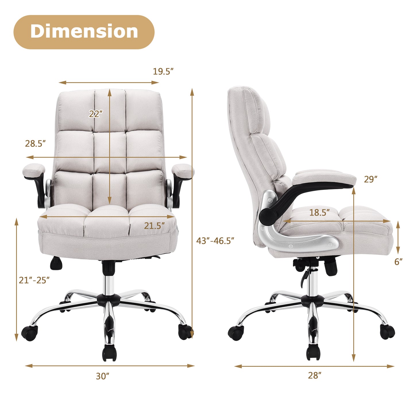 High Back Swivel Office Chair with Flip-Up Arms - 400 lbs