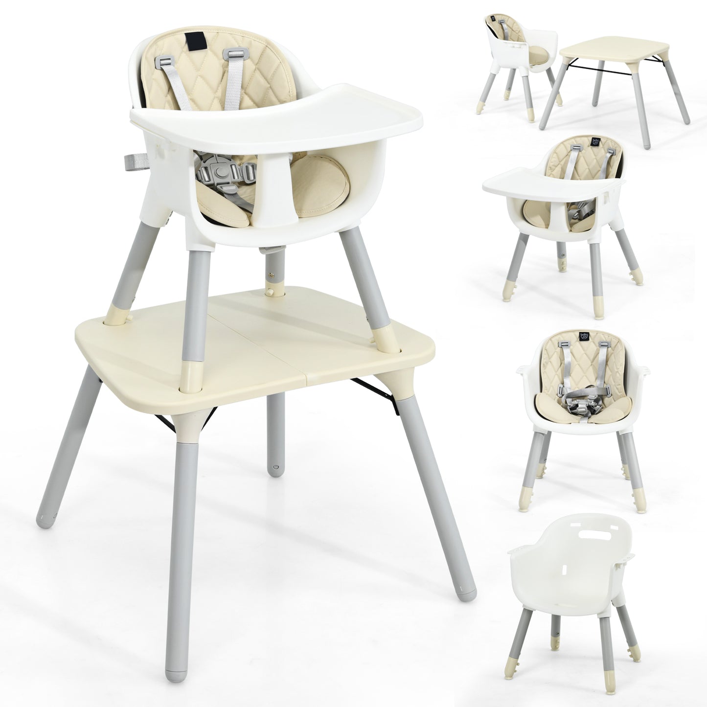 4-in-1 Convertible Baby High Chair with PU Cushion