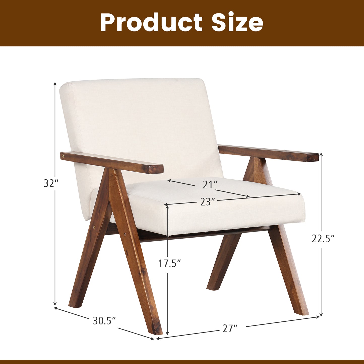 Accent Chair with Acacia Wood Frame and Linen Upholstery