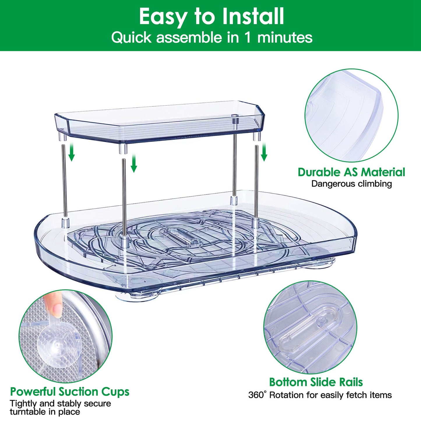 2-Tier Turntable Organizer with 360° Rotating Slide Rail
