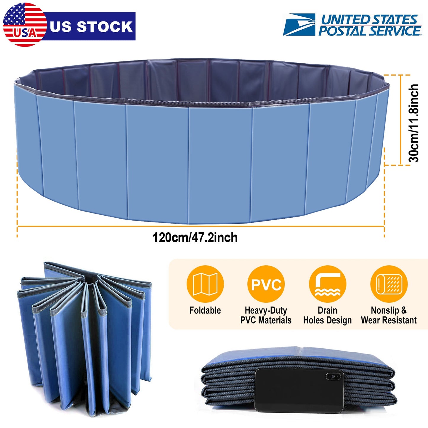 Foldable Pet Swimming Pool - 4ft PVC Dog Bath Tub