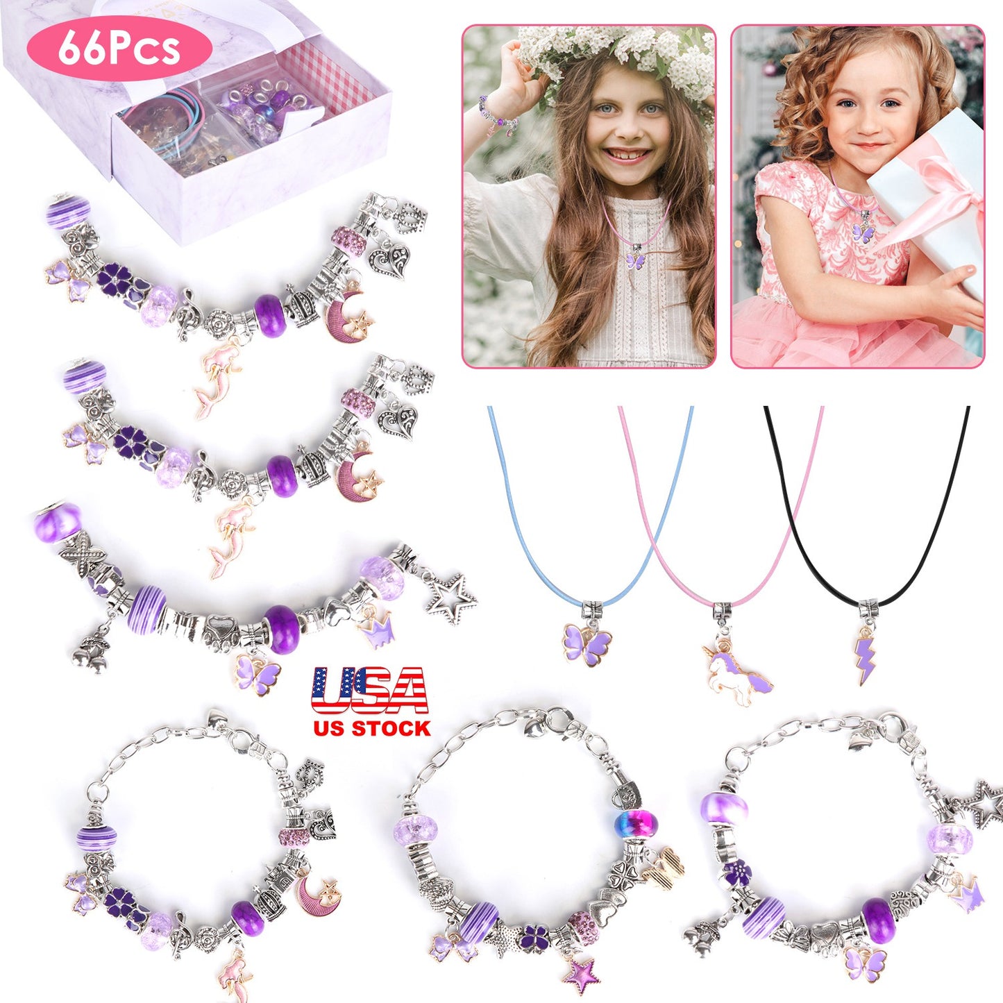 66-Piece Kids' DIY Charm Bracelet Kit