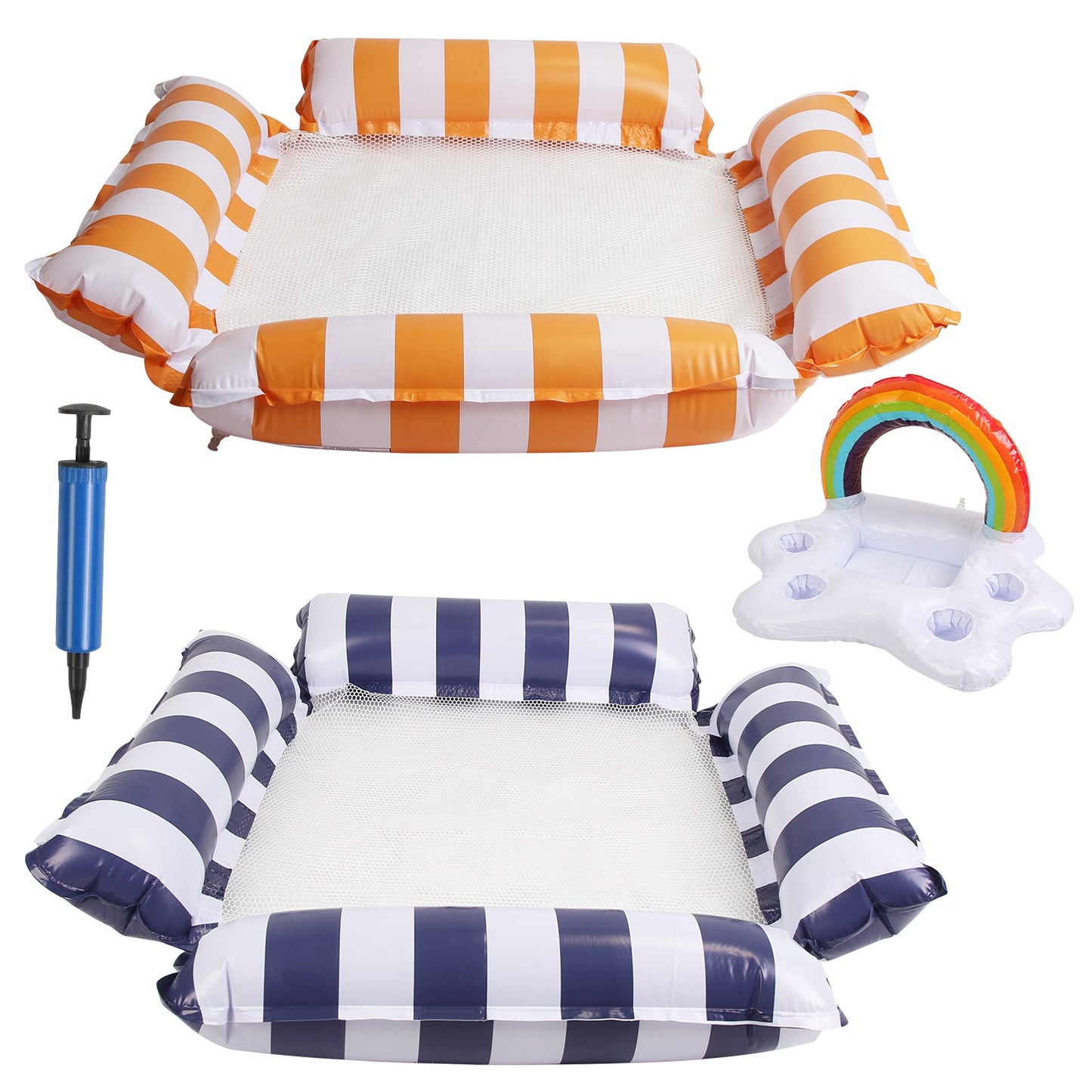 Inflatable Pool Float Set - 2 Hammocks & Drink Holder